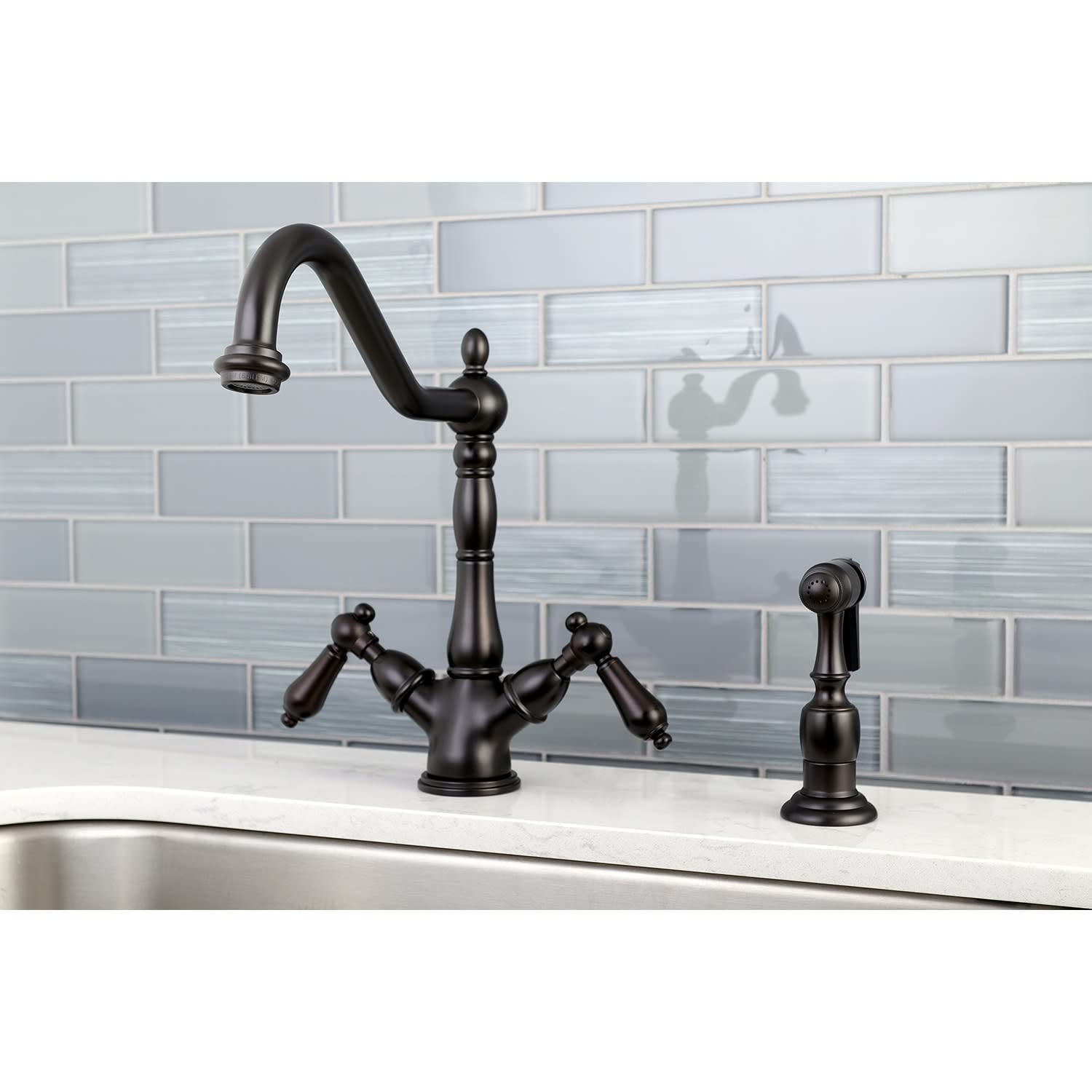 Kingston Brass KS1231ALBS Heritage Kitchen Faucet 8-9/16 Inch Polished Chrome - Perfect for Farmhouse & Traditional Style Kitchens