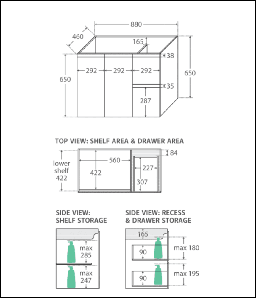 Fienza 36-Inch SC90SL Crystal Pure Undermount Bathroom Sink Vanity with Stone Countertop & Scandi Oak Finish - Wall Mounted Left Drawer Storage for Modern Bathrooms (Perfect for Small Spaces & Contemporary Home Decor)