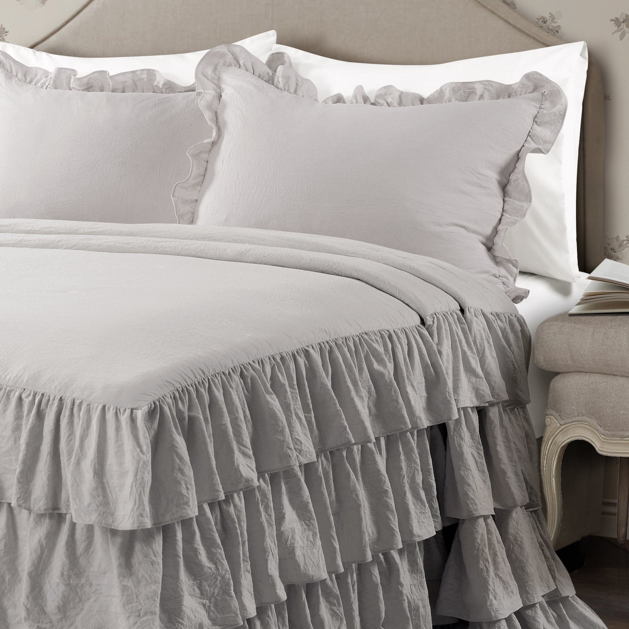 Allison Ruffle Skirt Bedspread Set - Elegant Floral Printed Queen Size Bedding with Ruffled Skirt | Perfect for Master Bedroom, Guest Room & Vacation Home Decor
