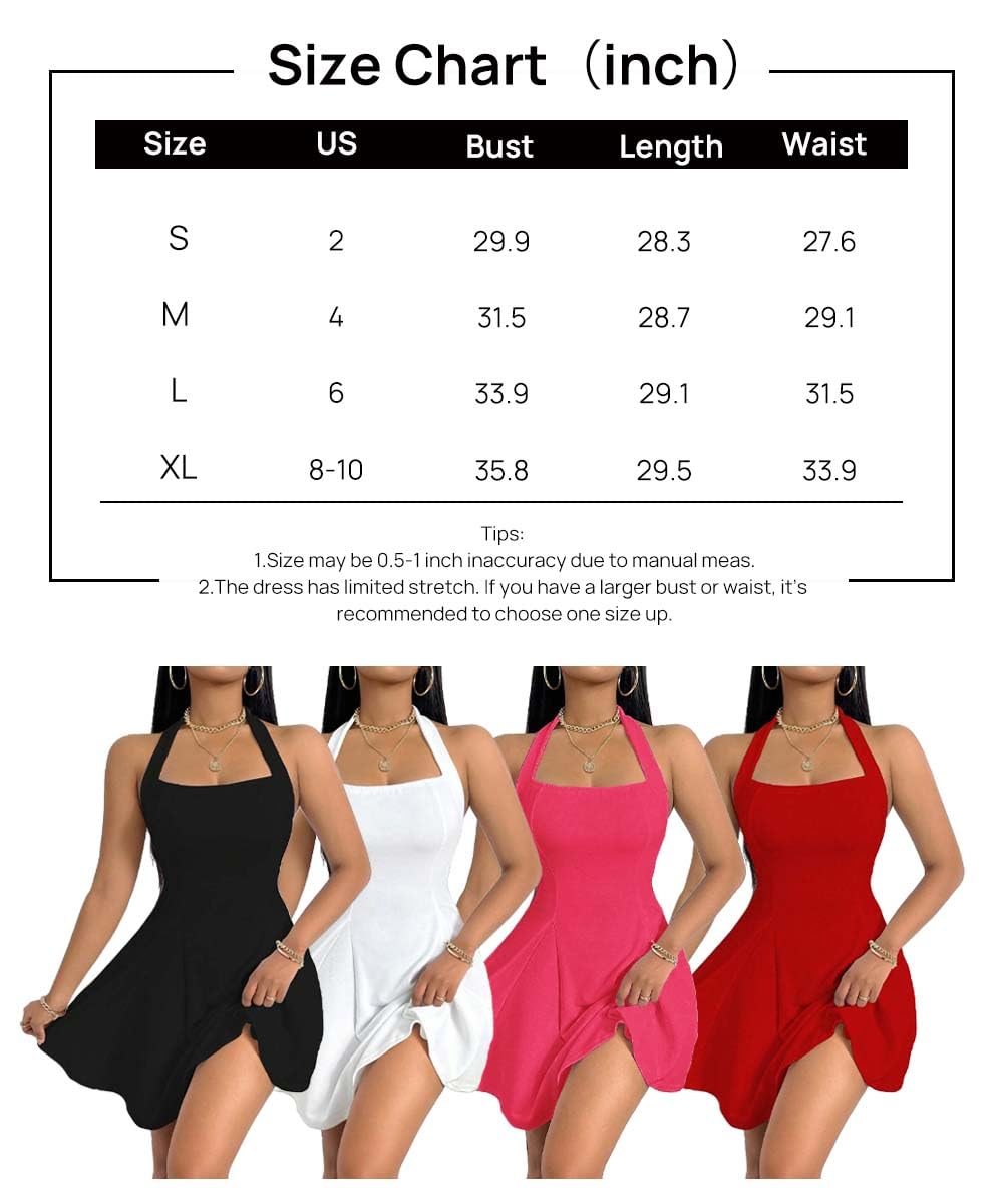 Narecte Women's Sexy Halter Neck Backless A-Line Mini Dress - Summer Casual Cute Dress for Beach, Party & Date Night