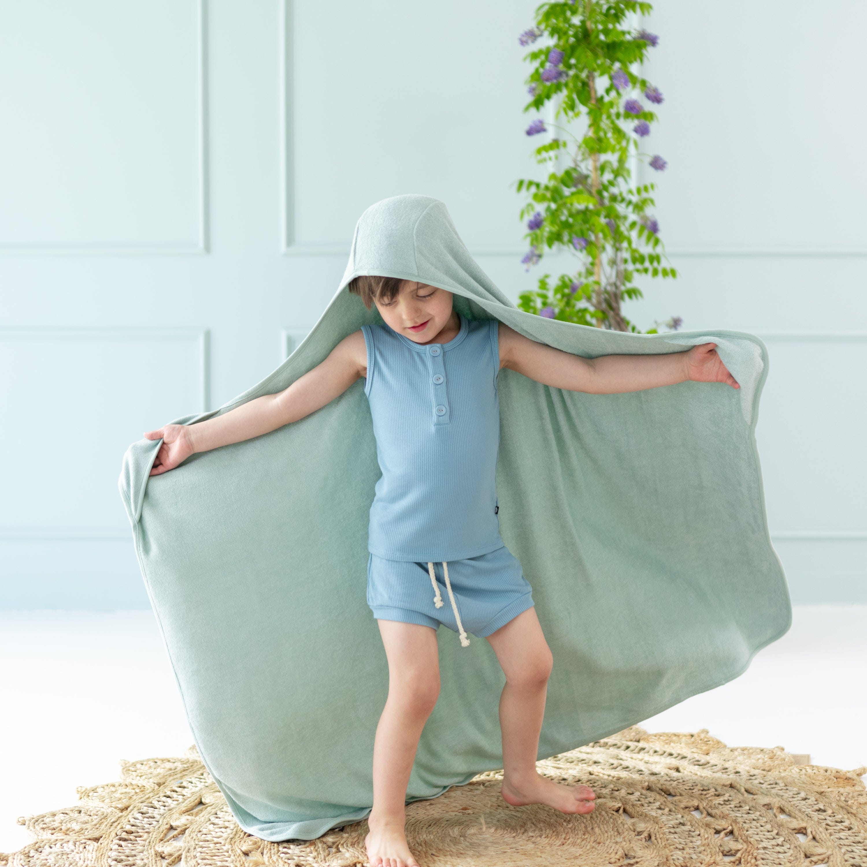 Soft Sage Green Hooded Bath Towel for Toddlers - Absorbent & Cozy Baby Bath Wrap for Boys & Girls - Perfect for Post-Bath, Swimming & Beach Time