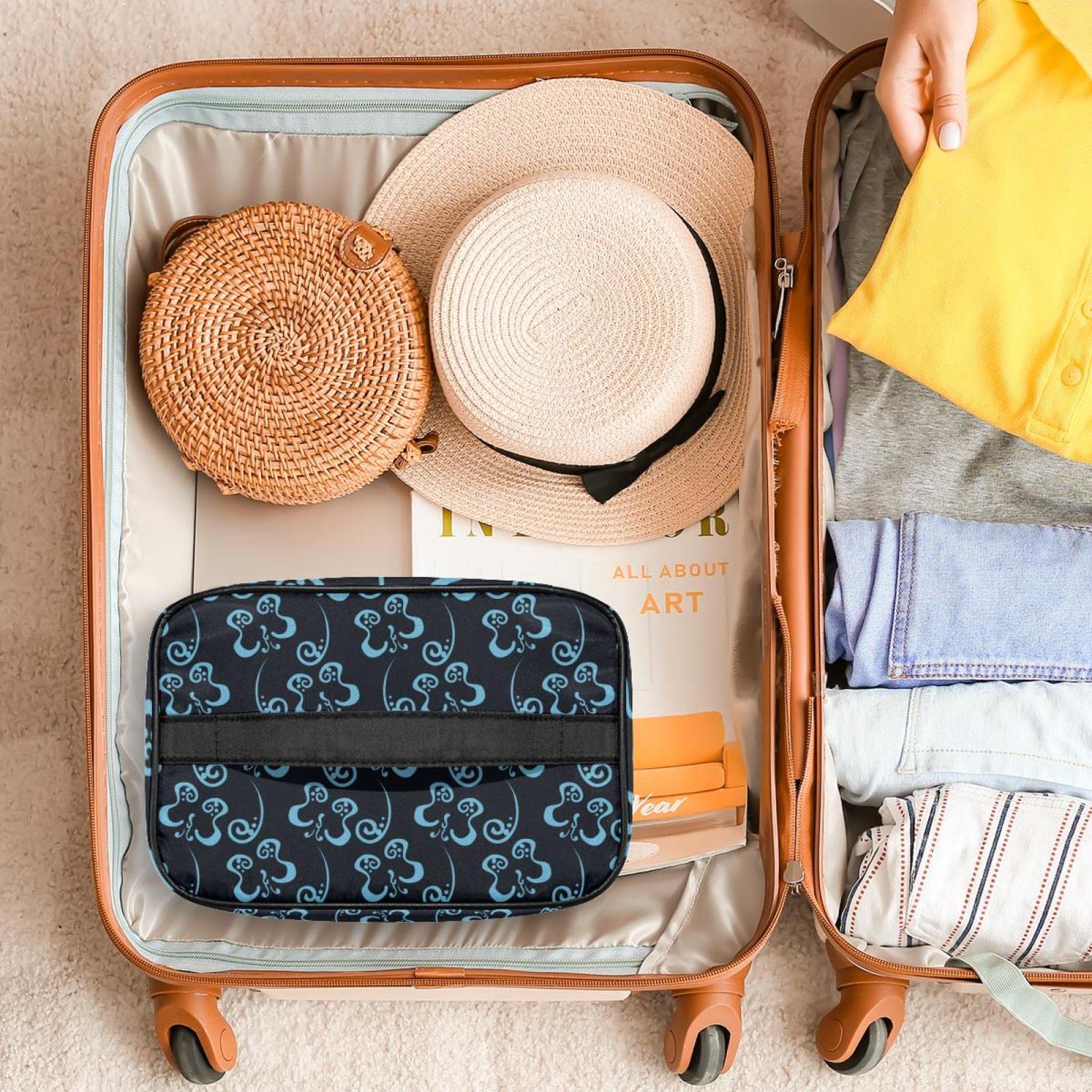 Blue Butterfly Pattern Makeup Organizer Bag - Travel Cosmetic Case for Women & Girls | Portable Toiletry Bag for Daily Use, Vacation & Gym Essentials Storage
