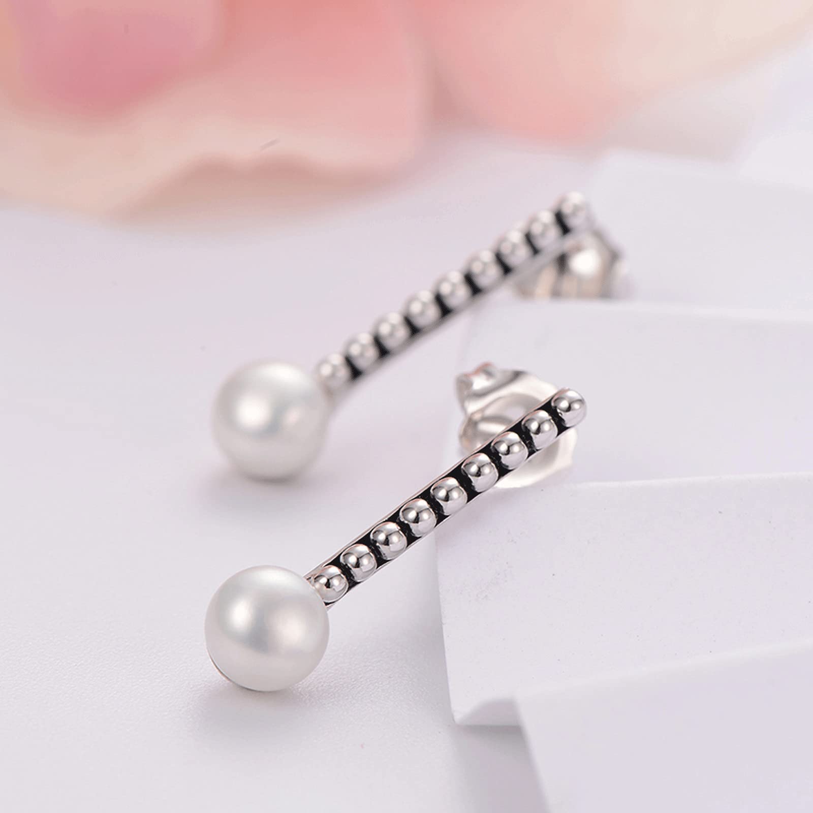 5-6mm Freshwater Pearl Earrings for Women - S925 Sterling Silver Drop & Stud Earrings with White Steamed Bun-Shaped Pearl | Perfect for Weddings, Parties & Daily Wear