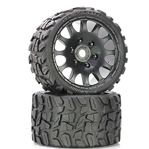Powerhobby Scorpion Belted Monster Truck RC Tires & Wheels Set (4-Pack) - 17mm Hex, Sport Compound for Arrma Outcast, Kraton, Talion, Notorious, Fazon - Perfect for Off-Road Racing & Speed Runs