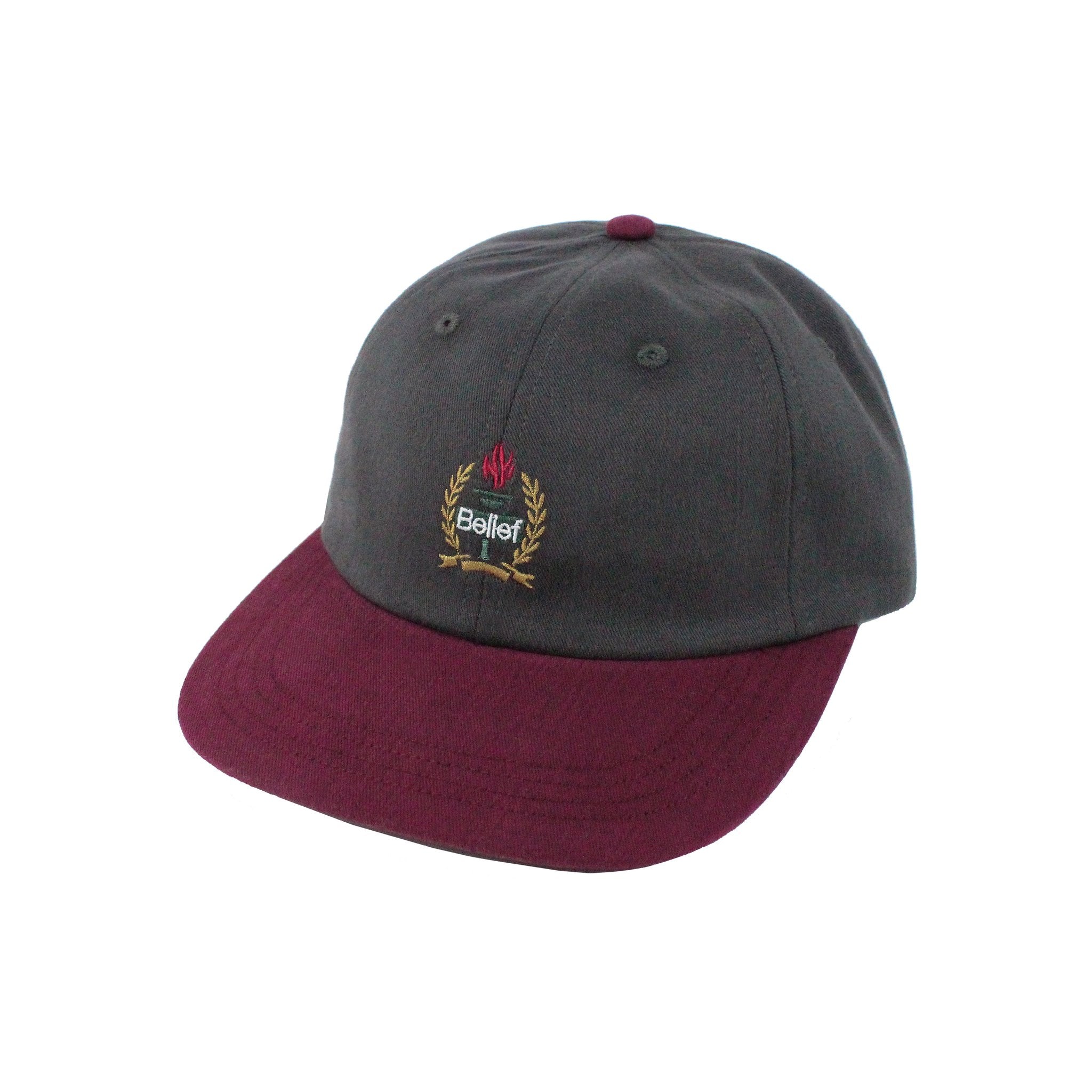 Belief NYC Liberty 6 Panel Baseball Cap - Graphite/Burgundy Adjustable Dad Hat for Men & Women - Perfect for Outdoor Sports, Casual Wear & Street Fashion