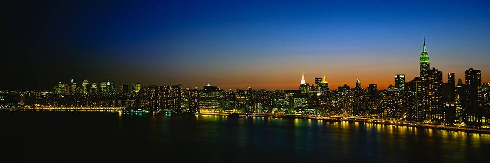 Peel & Stick Wall Mural - NYC Skyline Night View from Long Island (60x20 inches) | Self-Adhesive Removable Wallpaper for Living Room, Bedroom & Office Decor