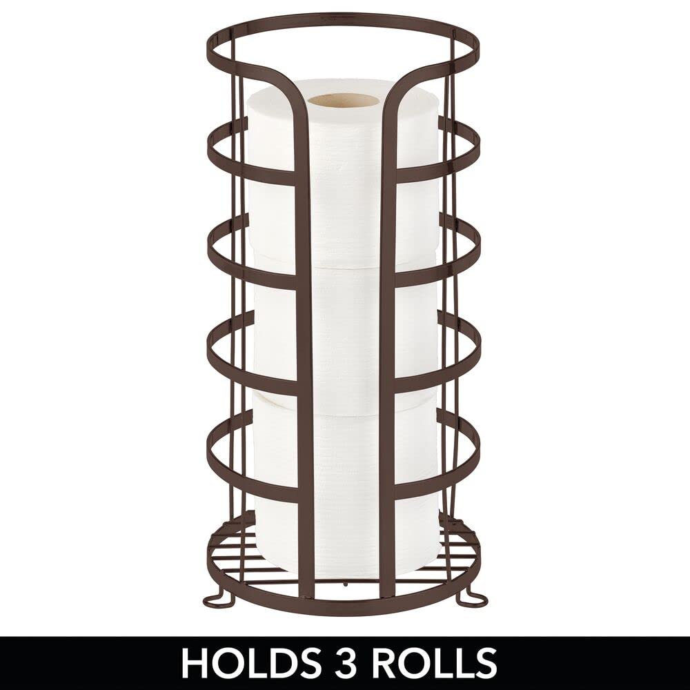 mDesign Bronze Free Standing Toilet Paper Holder with Storage - Holds 3 Rolls & Mega Rolls - Bathroom Tissue Organizer for Powder Room & Home Decor - Perfect for Small Spaces & Guest Bathrooms