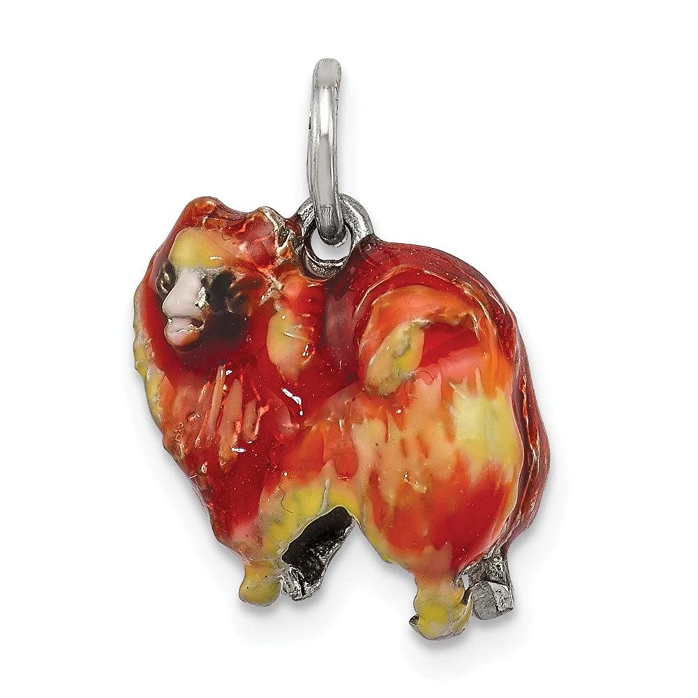 Exquisite Sterling Silver Enameled Pekingese Charm Pendant - Elegant Fine Jewelry for Women (12mm x 12mm) | Perfect for Necklaces, Bracelets & Gift Giving