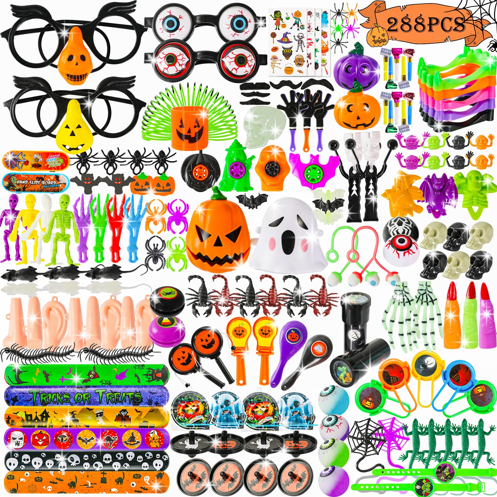 288 PCS Halloween Party Favors Bulk Assortment - Kids Trick-or-Treat Goodie Bags, Pinata Fillers, Classroom Prizes & School Rewards - Spooky Fun Toys for Halloween Parties & Events