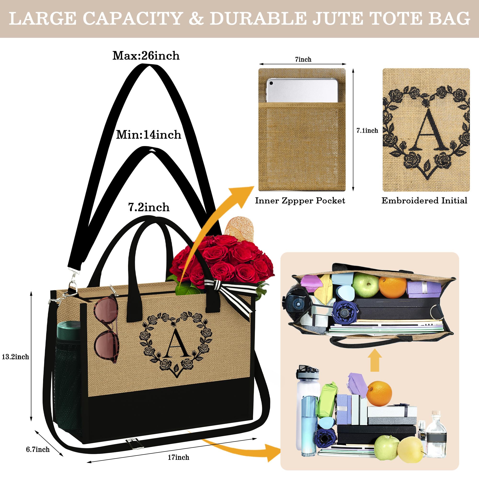 Personalized Beach Tote Bag & Makeup Bag Set for Women - Custom Initial Gifts for Mom, Teacher, Friend - Perfect Birthday, Mother's Day & Vacation Essentials - Great for Beach Trips, Travel & Daily Use