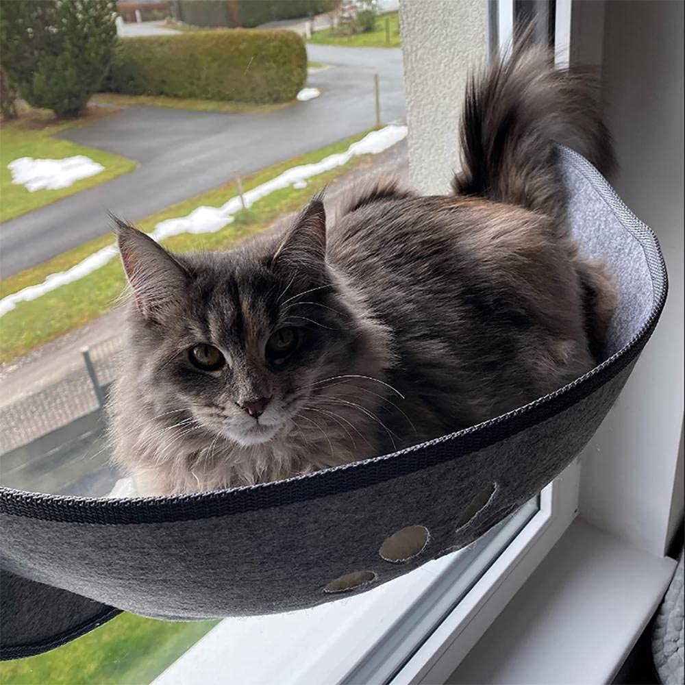 Large Gray Cat Window Perch Hammock Seat - Heavy Duty Suction Cups, Breathable & Washable Cat Bed for Indoor Cats | Perfect for Sunny Windows, Apartment Living & Feline Relaxation (3 Suction Cups Included)
