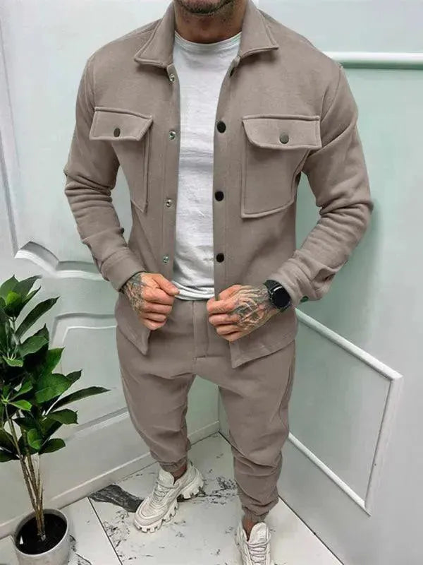 Stylish Men's Buttoned Jogger Two-Piece Set - Comfortable Lounge Wear for Home, Gym & Casual Outings