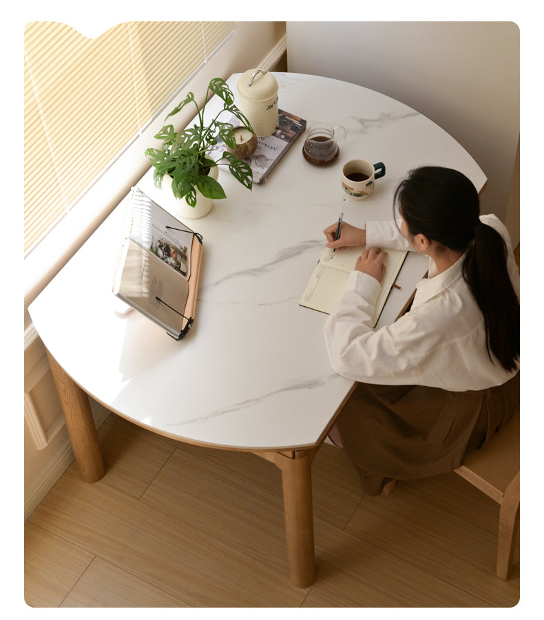 Solid Oak & Ash Wood Extendable Dining Table with Rock Plate - Perfect for Family Gatherings & Dinner Parties