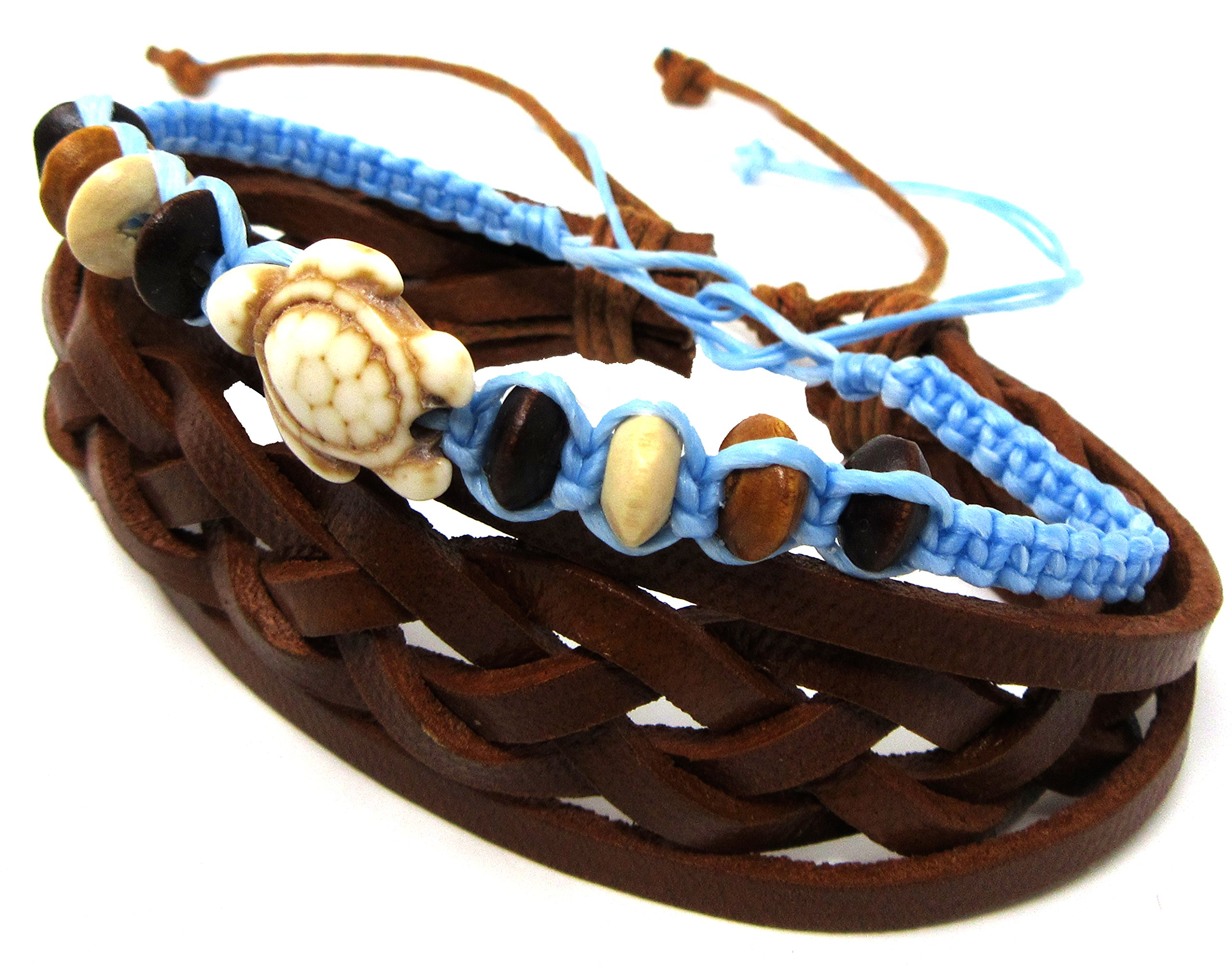Trendy Hawaiian Sea Turtle Hemp Bracelet - Turquoise Color Turtle Charm Jewelry - Bohemian Starfish & Turtle Bracelet Set - Handmade Natural Fiber Accessories for Beach Vacation, Summer Festival & Boho Fashion