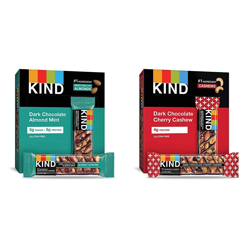 KIND Bars, Dark Chocolate Mint & Cherry Cashew - Healthy Nut Snacks, Gluten Free, Non-GMO, 24 Count - Perfect for On-the-Go Energy, Workout Fuel & Healthy Office Snacks