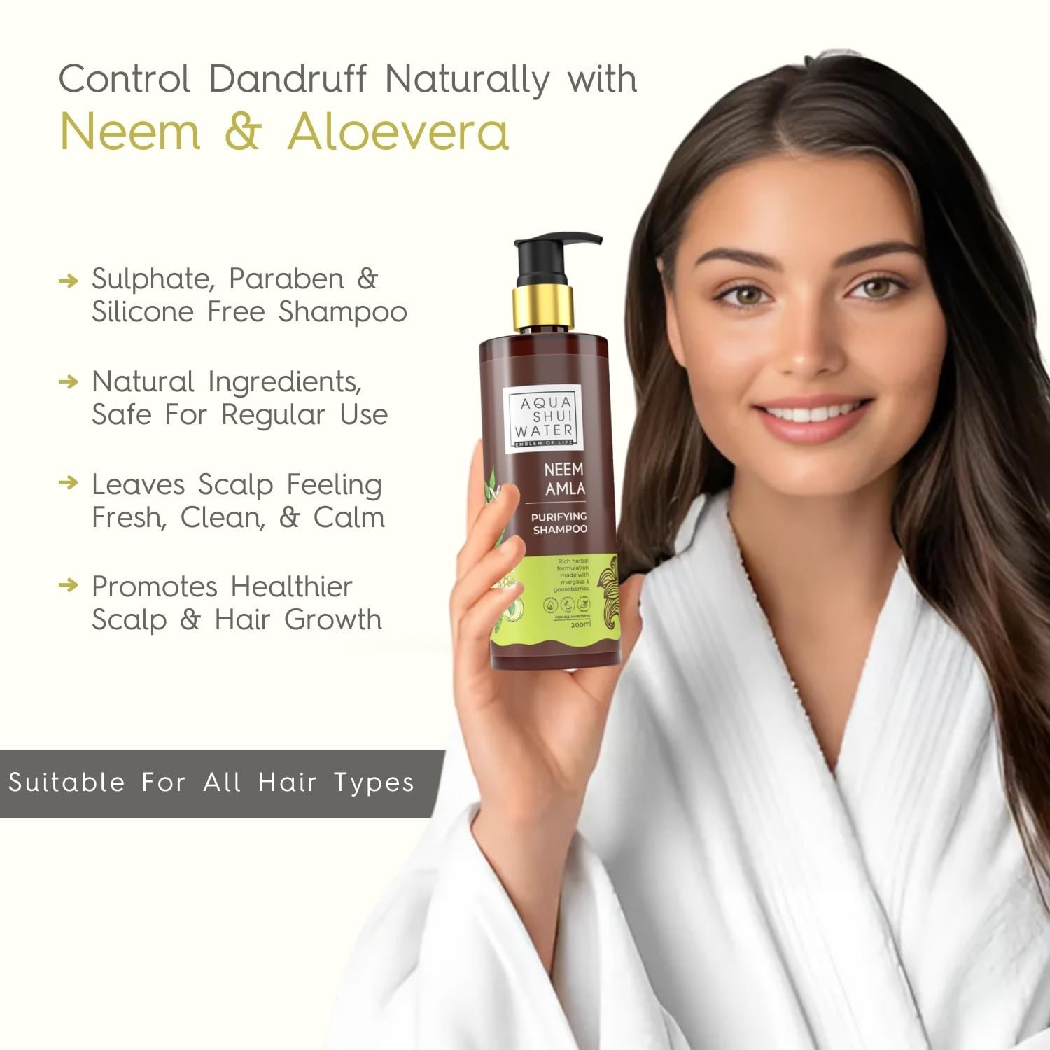 Aqua Shui Water Hair Purifying Shampoo & Cleanser - Paraben & Sulfate Free with Neem & Amla Infusion | Controls Hair Fall & Promotes Healthy Scalp | For All Hair Types | 200ml | Daily Use for Soft, Shiny Hair & Scalp Care