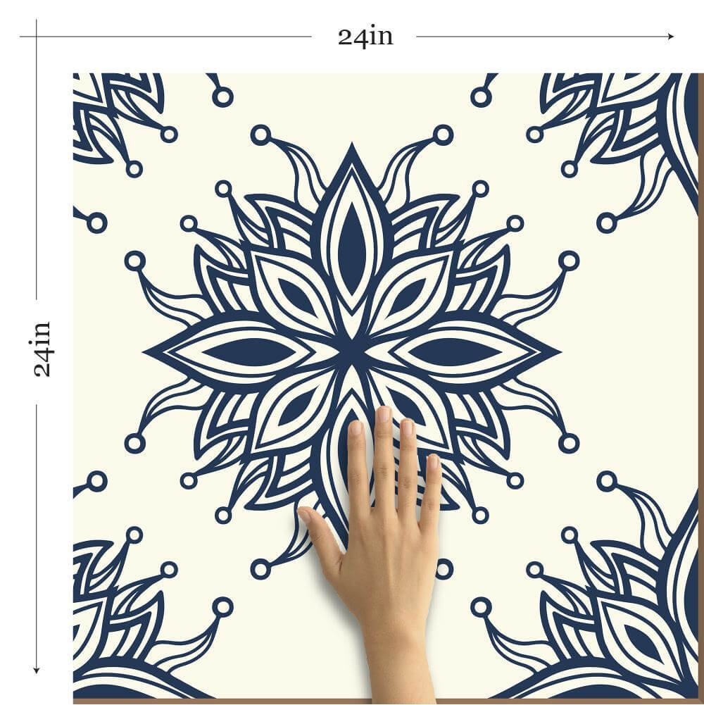 Blue Floral Tile Adhesive Peel and Stick Removable Wallpaper - Self-Adhesive Wall Decor for Kitchen Backsplash, Bathroom, Nursery & Home Renovation