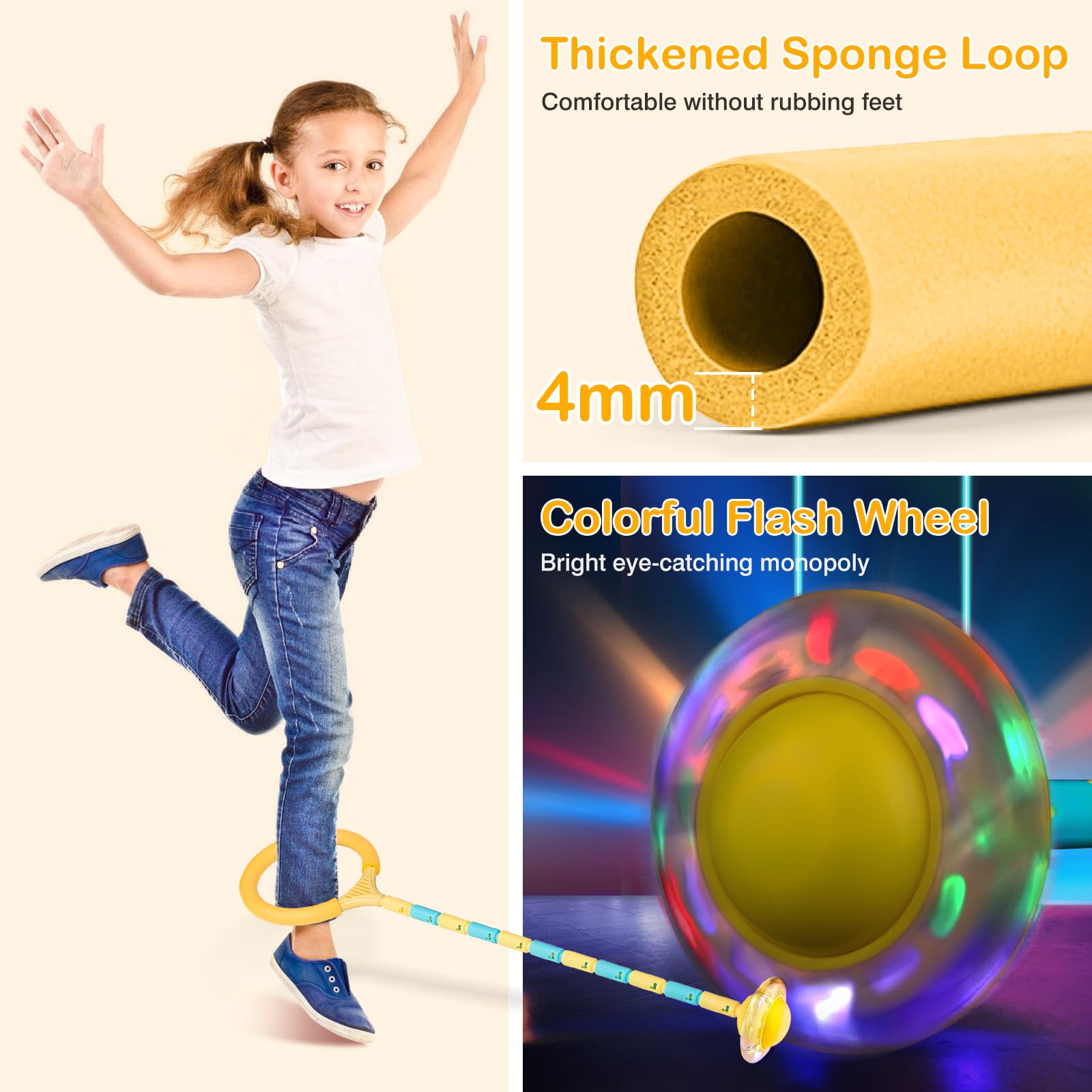 Foldable Jump Rope Ball for Kids & Adults - Adjustable Ankle Skip Ball with LED Lights, Outdoor Sports Toy Gift for Boys Girls Ages 5-10 - Perfect for Playground, Backyard & Gym Exercise