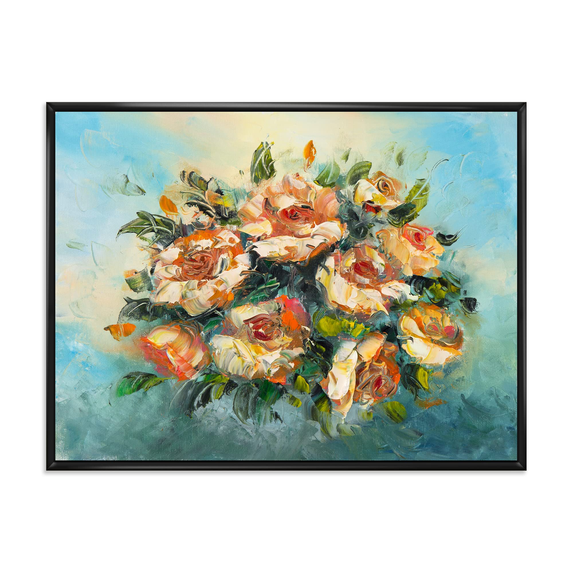 Vintage Floral Canvas Wall Art - Framed Dark Pink Flower Bouquet Print for Home & Office Decor | Traditional Botanical Painting for Living Room, Bedroom, or Gift