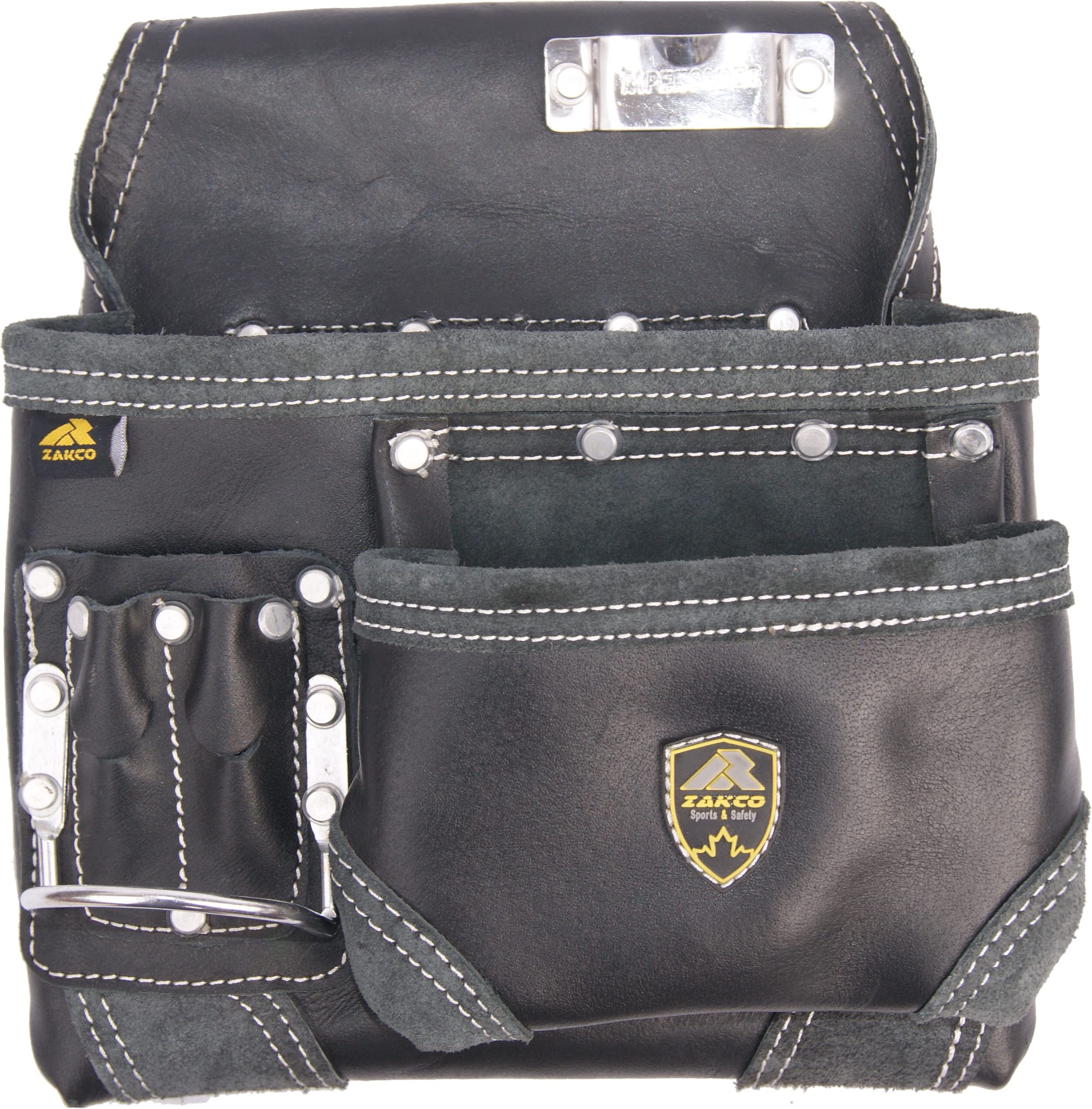 Zakco PRO-20 Oil Tanned Genuine Grain Leather Tool Belt for Construction, Framing, Roofing & Drywall - Heavy Duty Leather Work Belt with Tool Pouches & Rig (Black) - Perfect for Carpenters, Contractors & DIY Home Improvement Projects