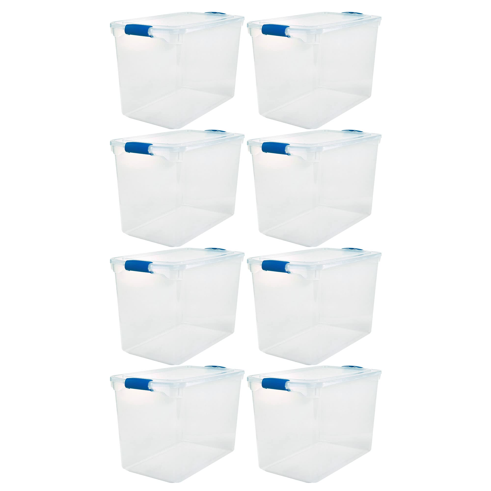 HOMZ 8-Pack Clear Plastic Storage Bins with Secure Blue Latches - 112 Quart Organizer Containers for Home, Office, Closet & Toy Organization