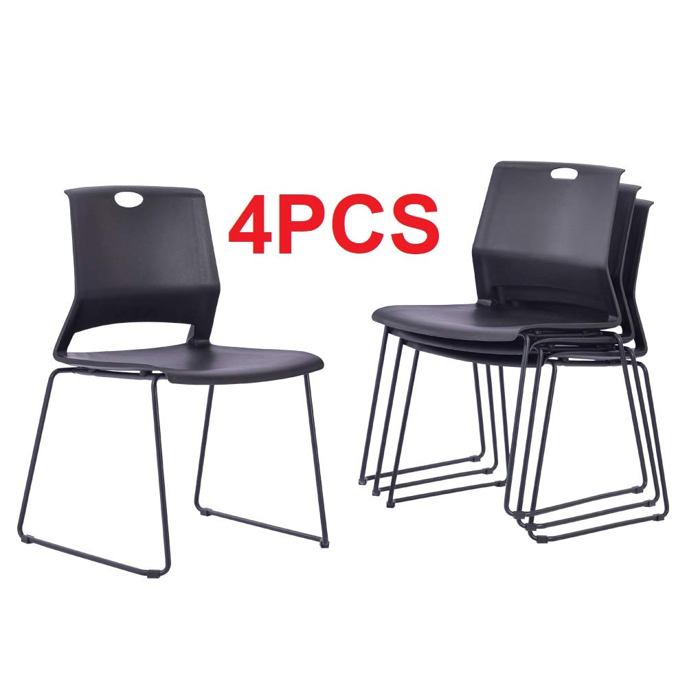4-Pack Black Waiting Room Guest Chairs - Stackable Sled Base Conference Chairs for Church, Office, Training Room & Event Venues - Durable & Space-Saving Seating Solution