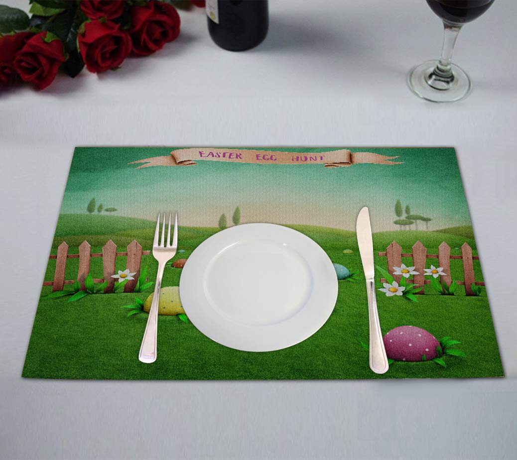 ABPHQTO Green Rustic Landscape Easter Eggs Placemat Set of 2 - 12x18 Inch Easter Table Mats for Spring Decor, Holiday Dining & Farmhouse Style Kitchen Decorations