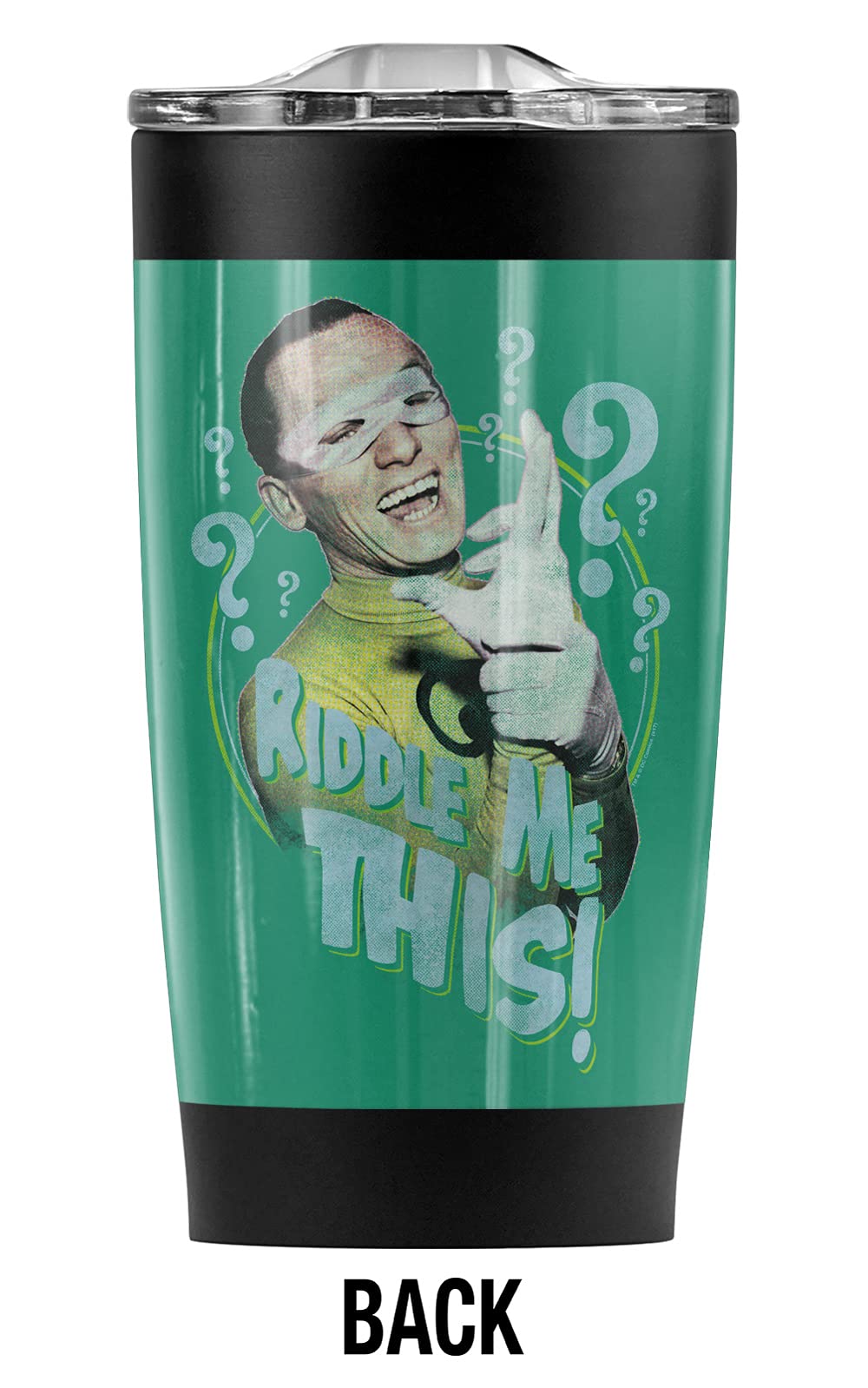 Batman Classic TV Series Riddle Me This 20oz Stainless Steel Tumbler - Vacuum Insulated Coffee Travel Mug with Leakproof Sliding Lid | Keeps Hot & Cold Beverages Perfect Temperature | Ideal for Office, Gym, Commuting & Superhero Fans