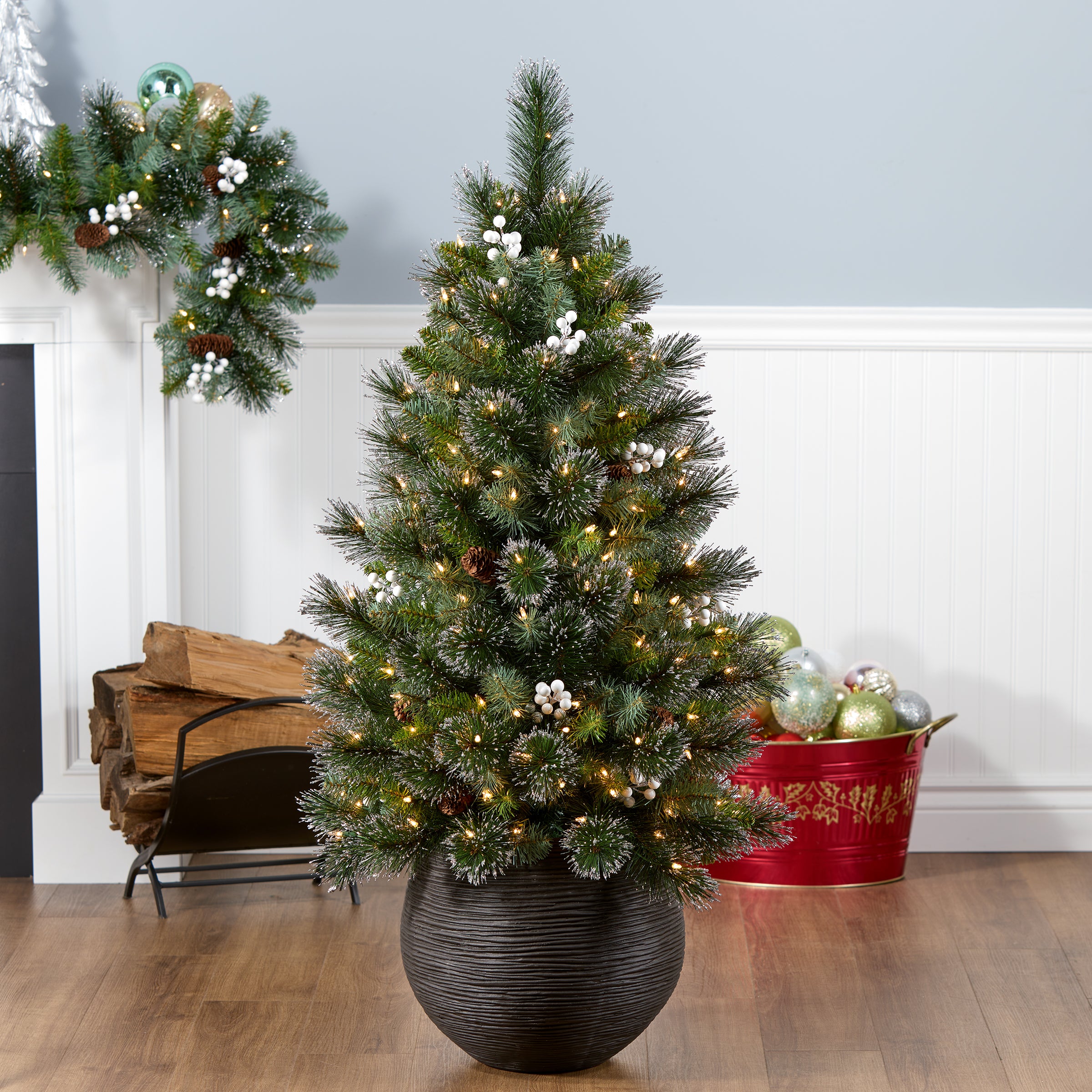 4ft Glittery Crestwood Spruce Artificial Christmas Tree with Clear Lights - Perfect for Indoor Holiday Decor, Entryway, and Festive Home Decoration