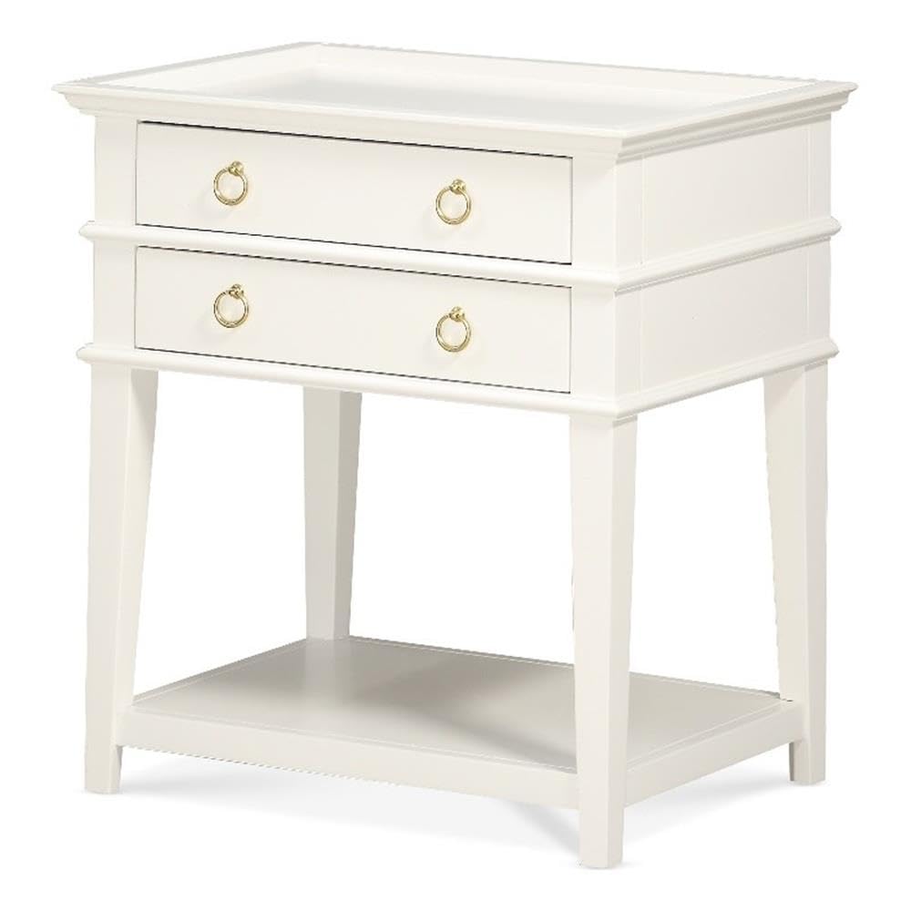 White Clara 2-Drawer Wooden Nightstand with Tray Top - Perfect for Bedroom, Living Room & Small Space Storage