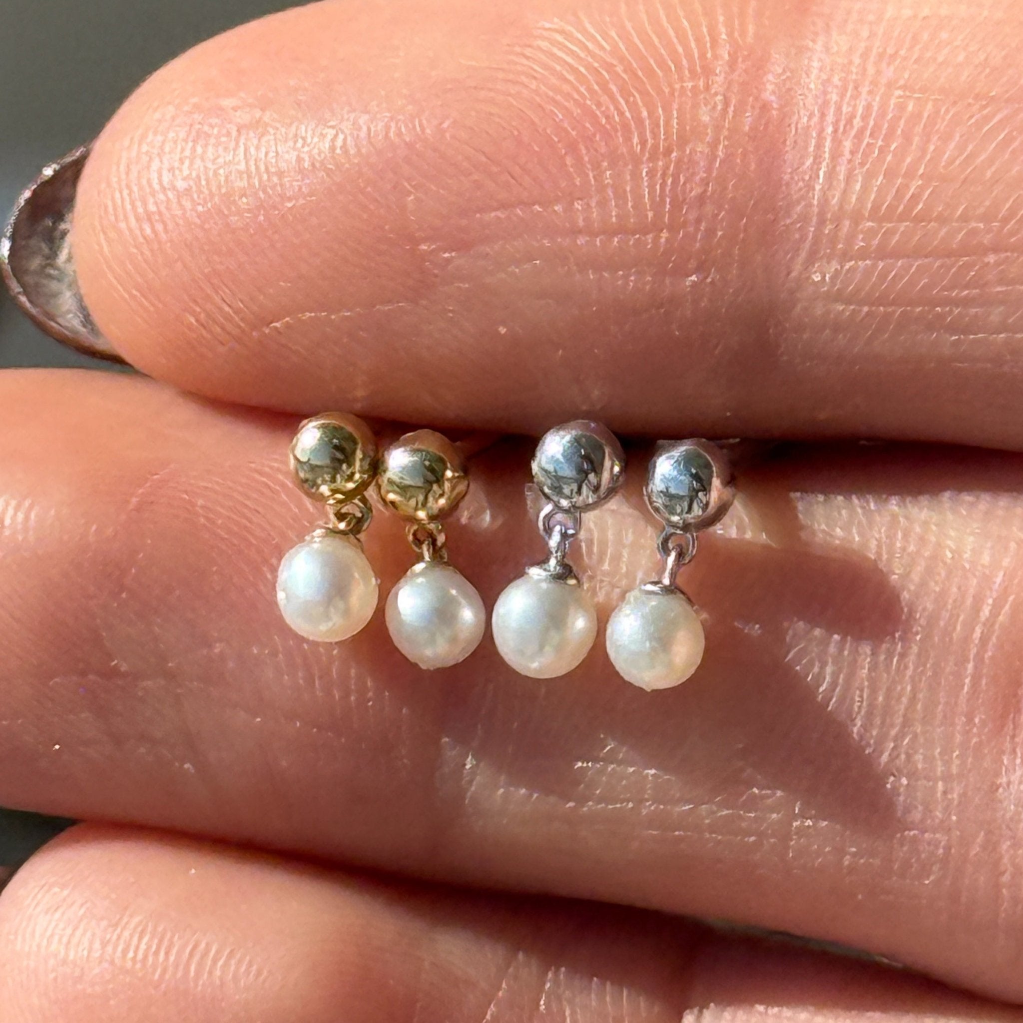 14K Yellow Gold Pearl Drop Stud Earrings - Elegant Flat Back Earrings for Women - Perfect for Weddings, Parties & Everyday Wear