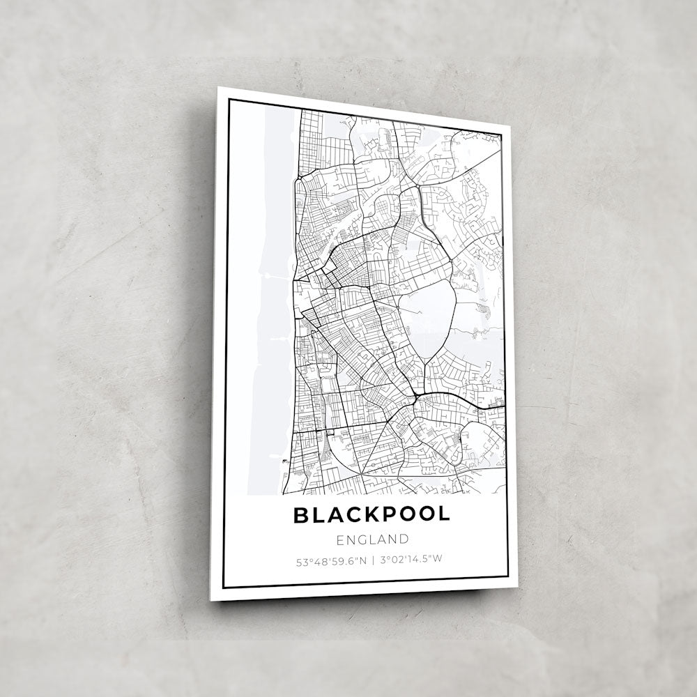 Blackpool Map Glass Wall Art - Vintage Style Framed Decor for Home & Office - Perfect for Living Room, Bedroom, or Gift Giving