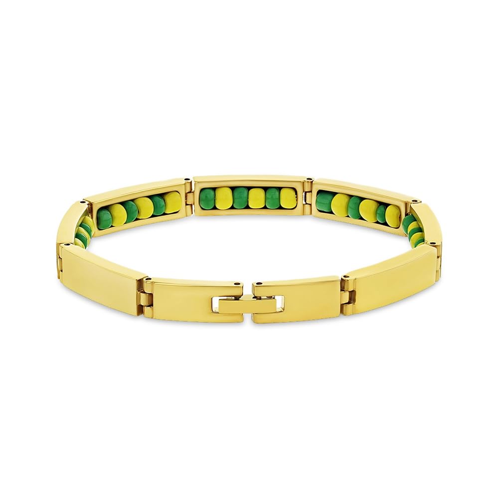 Stainless Steel Orula Bracelet - Green & Yellow Beads for Men & Women | Spiritual Jewelry Gift
