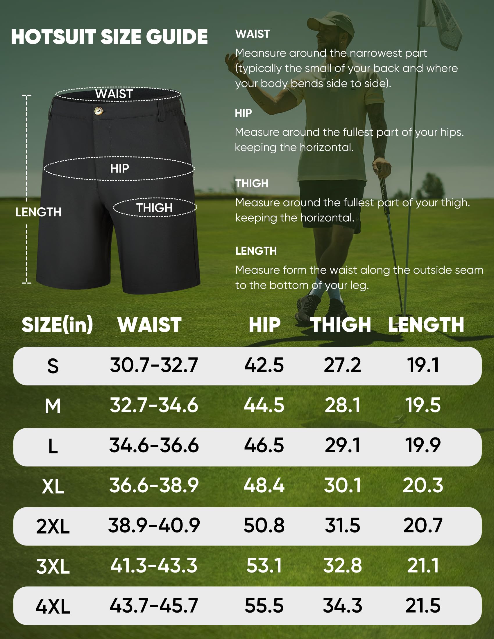 HOTSUIT Men's 9 Inch Golf Shorts - Stretch Quick Dry Lightweight Casual Work Shorts with Pockets - Perfect for Golf, Office, Travel & Outdoor Activities