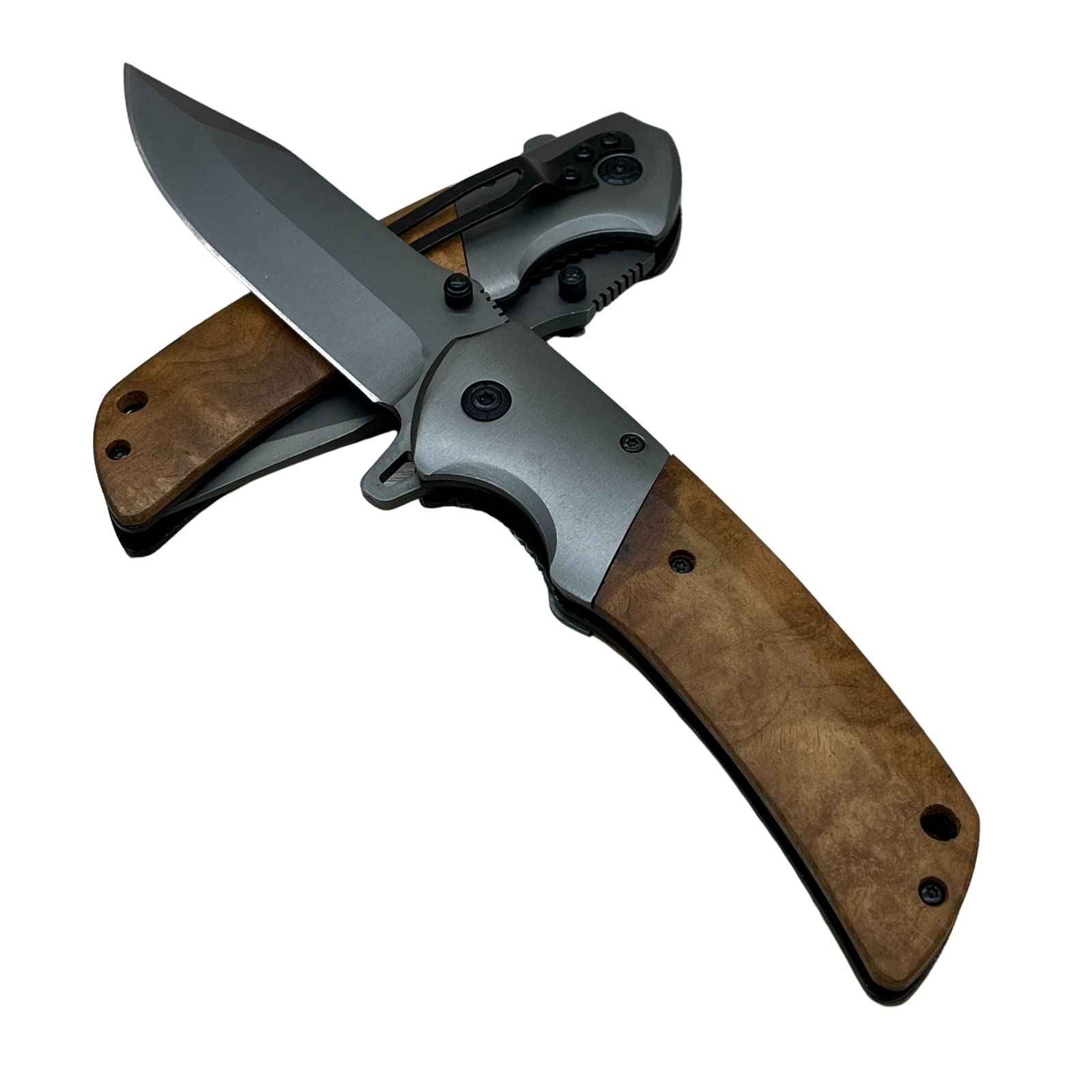 Spring Assisted Pocket Knife - Olive Wood Handle Folding Knife for Men | EDC Tactical Knife | Perfect for Camping, Hiking & Everyday Carry