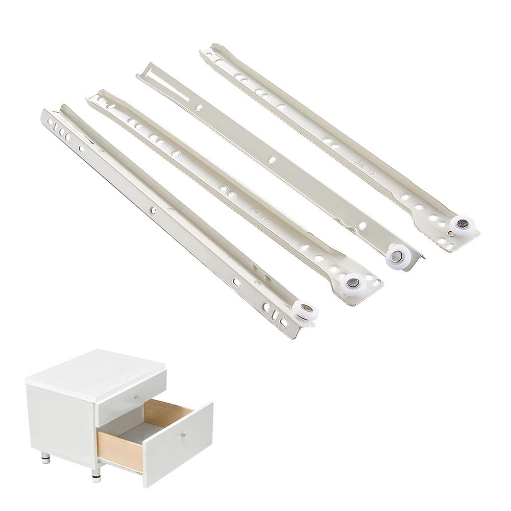 LIXIAO Heavy Duty Bottom Mount Drawer Slides - 1 Pair White Metal Telescopic Guide Rails for Kitchen Cabinets, Computer Keyboard Shelves & Office Furniture | Smooth Gliding & Easy Installation