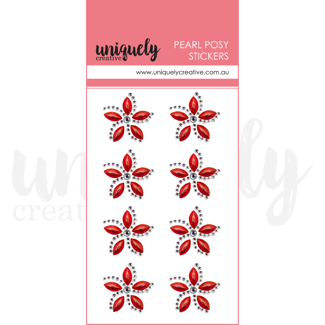Pearl Posy Stickers - Christmas Red Holiday Decorative Stickers for DIY Scrapbooking, Gift Wrapping & Party Decorations