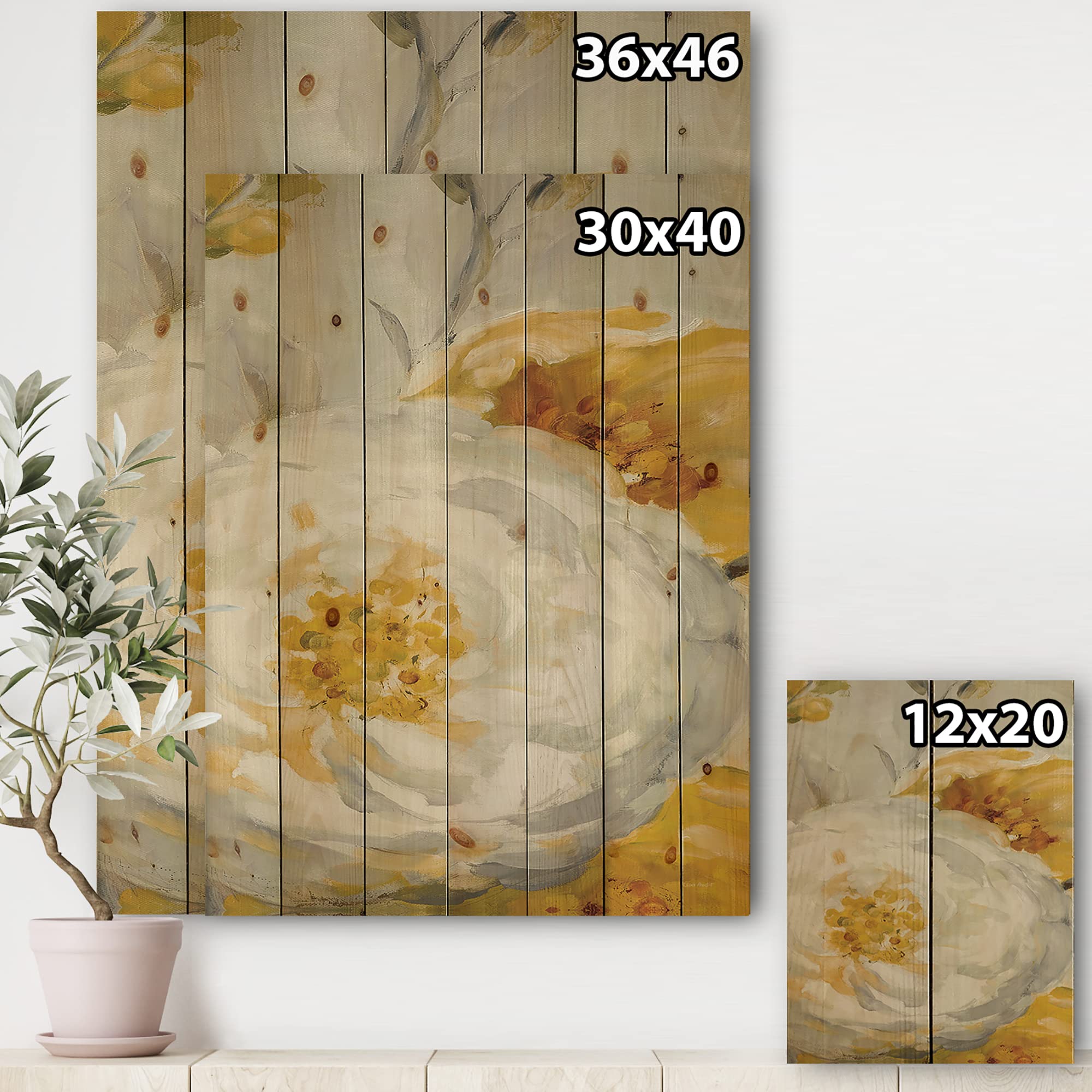 Sunshine Yellow Flower Farmhouse Wood Wall Decor - Orange Floral Wood Wall Art - Large Printed Pine Wood Panels for Living Room, Bedroom & Home Decor