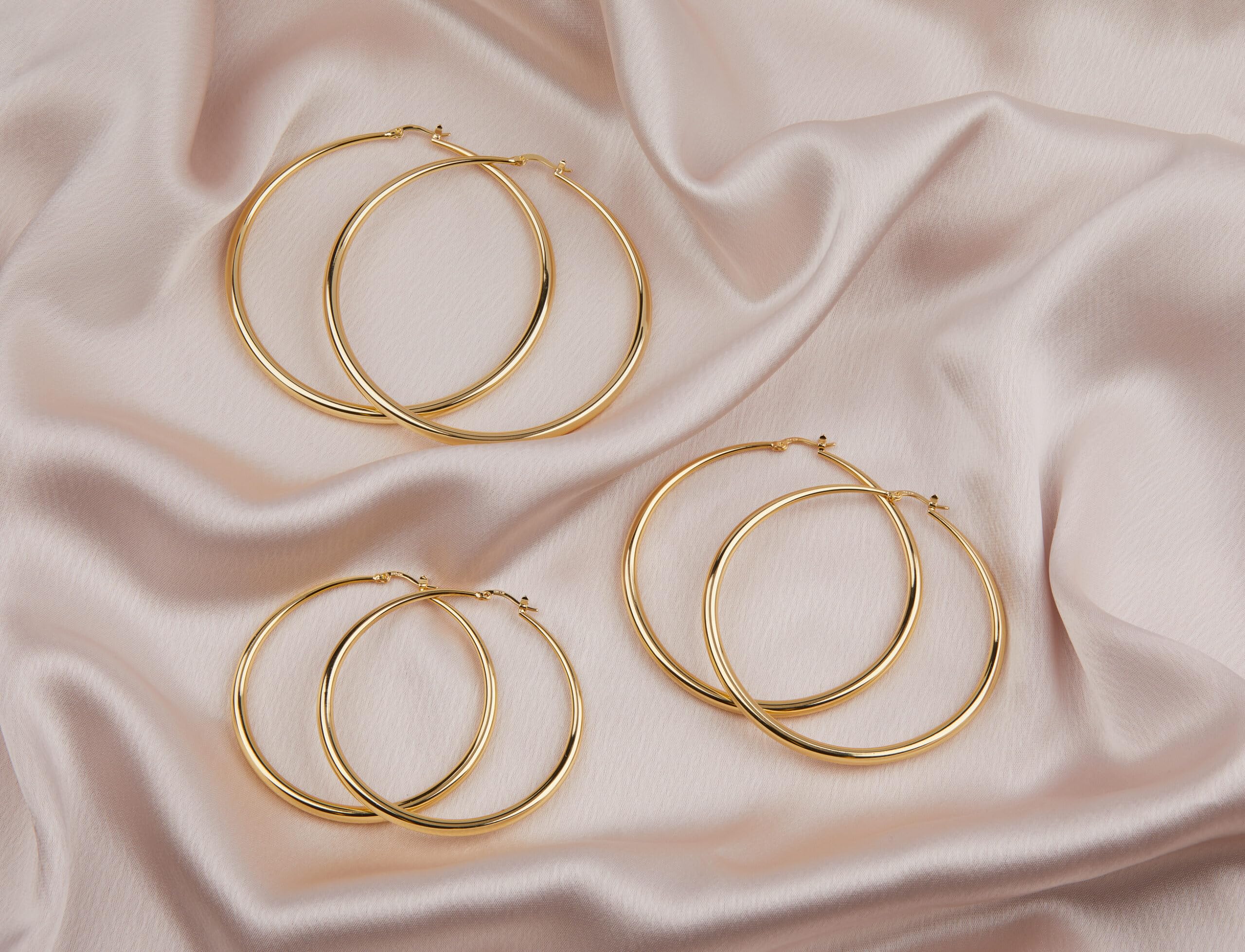 14K Gold Hoop Earrings for Women | Sterling Silver & Rose Gold Graduated Hoop Earrings | Elegant Everyday Jewelry for Work & Date Night