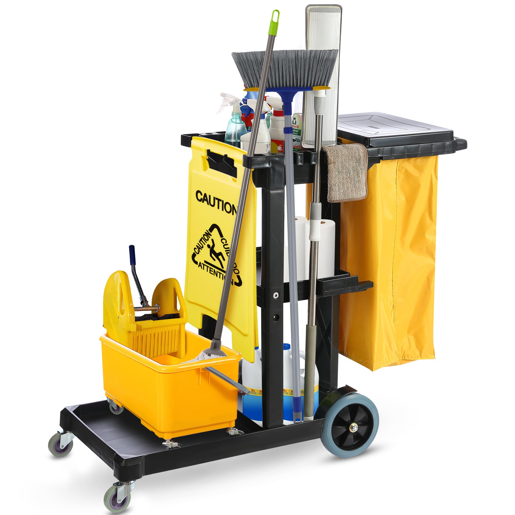 **Heavy-Duty Commercial Cleaning Cart with Wheels - 440 LB Capacity for Janitorial, Housekeeping & Maintenance Supplies - Ideal for Hotels, Schools & Offices**