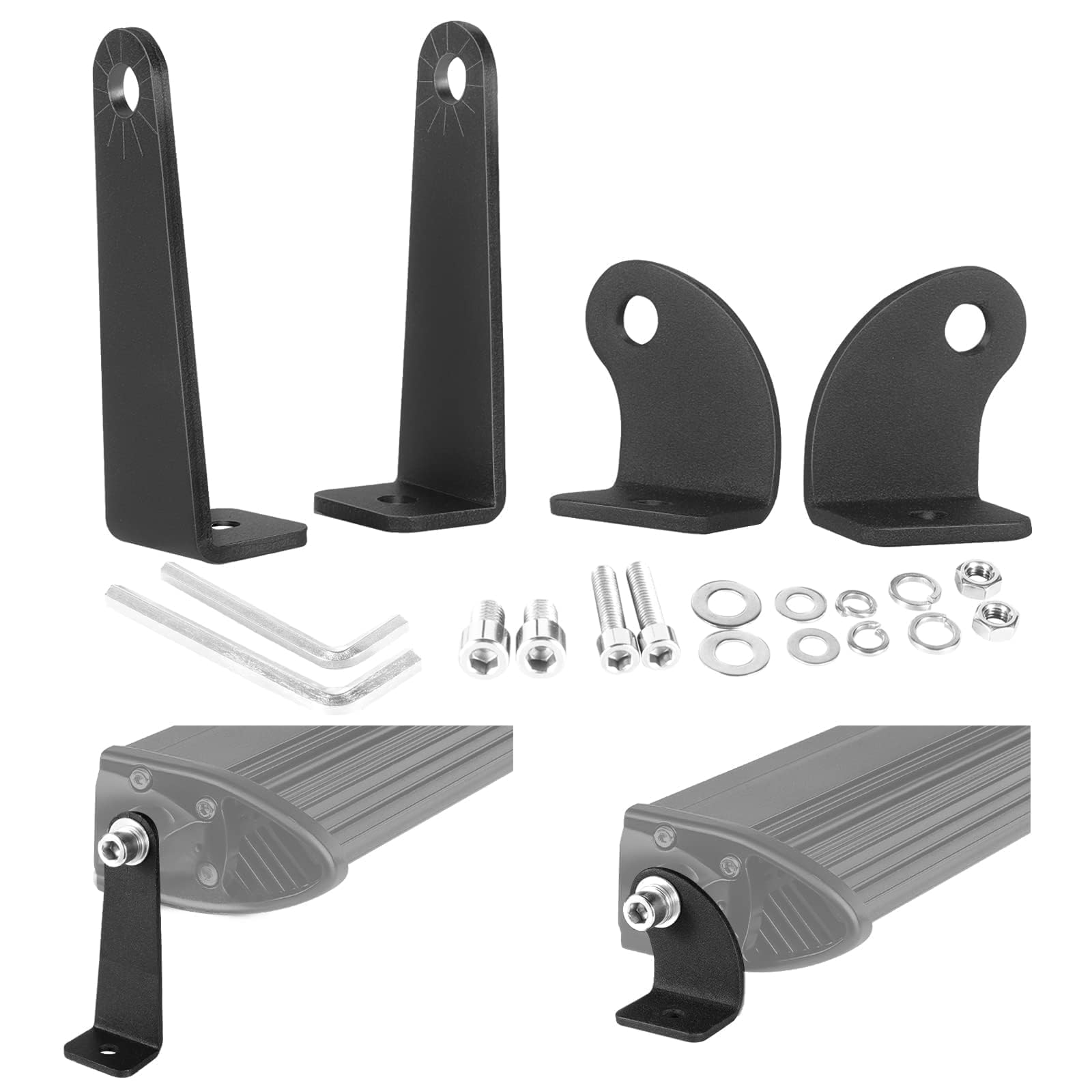2 Pack Universal LED Light Bar Brackets - Heavy Duty Mounting Kit for Straight & Curved Light Bars - Fits Trucks, Pickups, ATV & UTV - Off-Road, Camping & Emergency Lighting Accessories