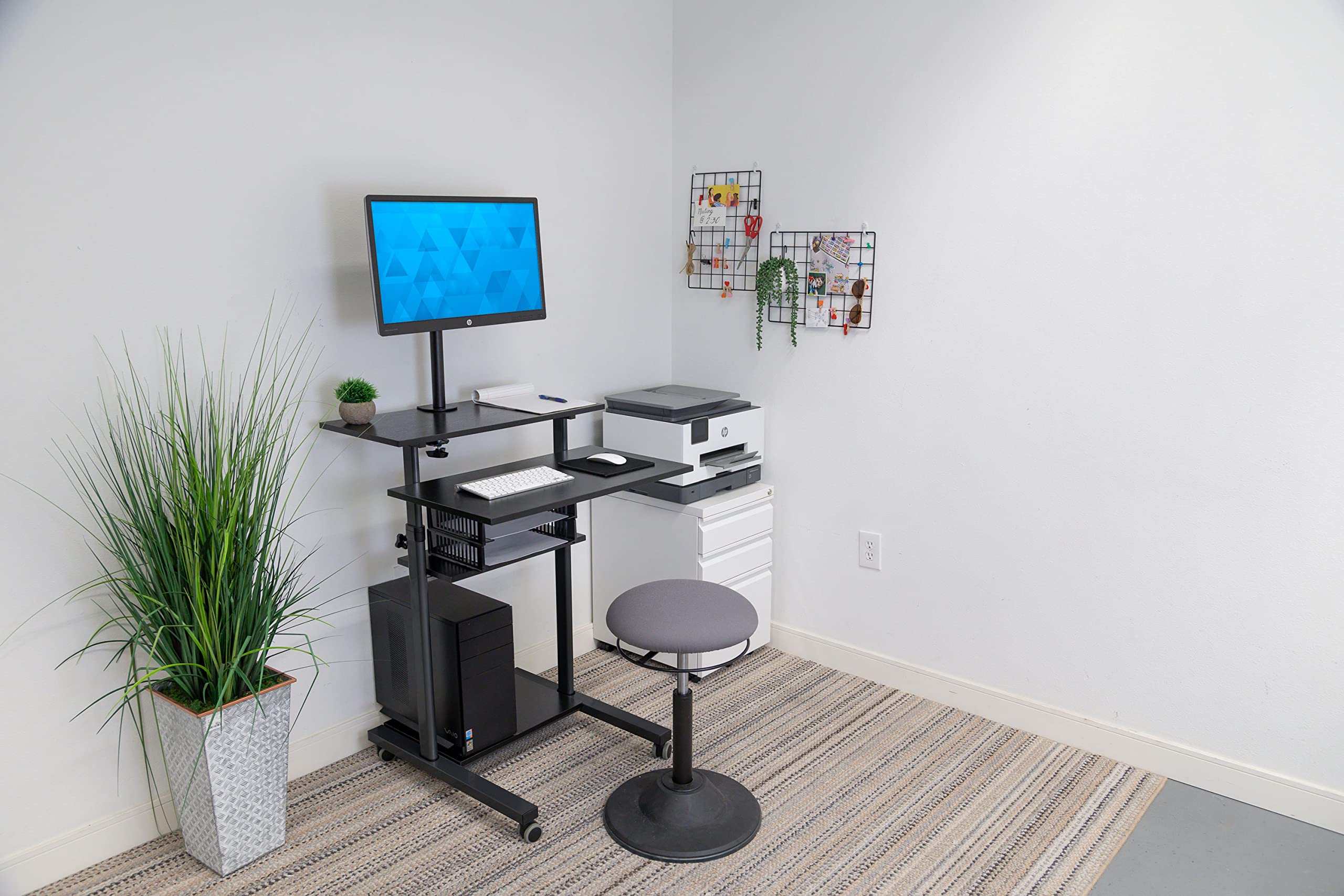 Mount-It! Adjustable Height Mobile Standing Desk with Monitor Arm - Black Rolling Computer Workstation & Presentation Cart (MI-7942B) - Perfect for Home Office, Classroom & Conference Room Presentations