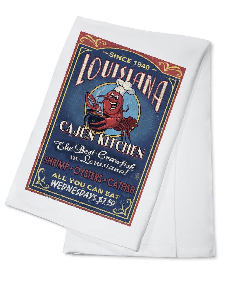 Louisiana Cajun Kitchen Crawfish Vintage Sign - 100% Cotton Tea Towel, Decorative Hand Towel for Kitchen & Home Decor - Perfect for Cajun Cooking, Southern Style Decor, and Farmhouse Kitchen Accessories