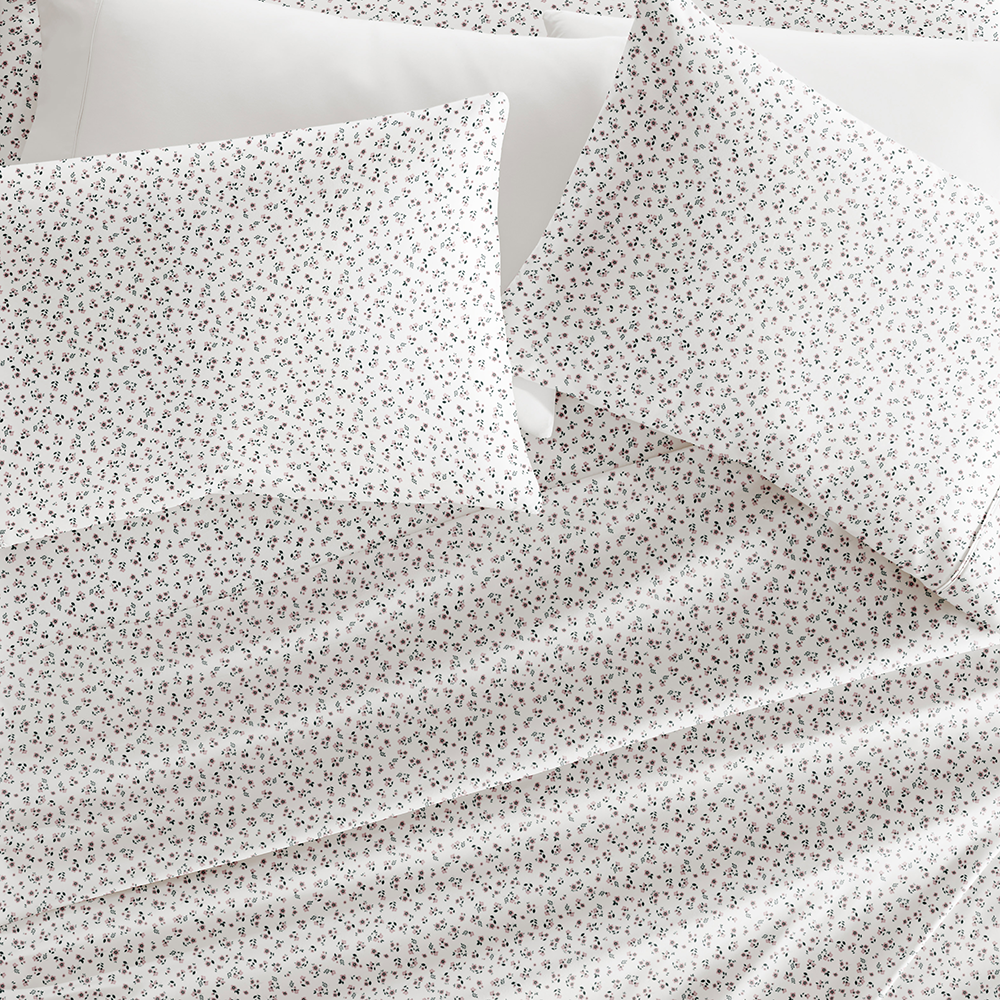 Ditsy Floral 4-Piece Cotton Bed Sheet Set - Queen Size, Soft & Breathable - Perfect for Bedroom, Guest Room & Dorm Decor