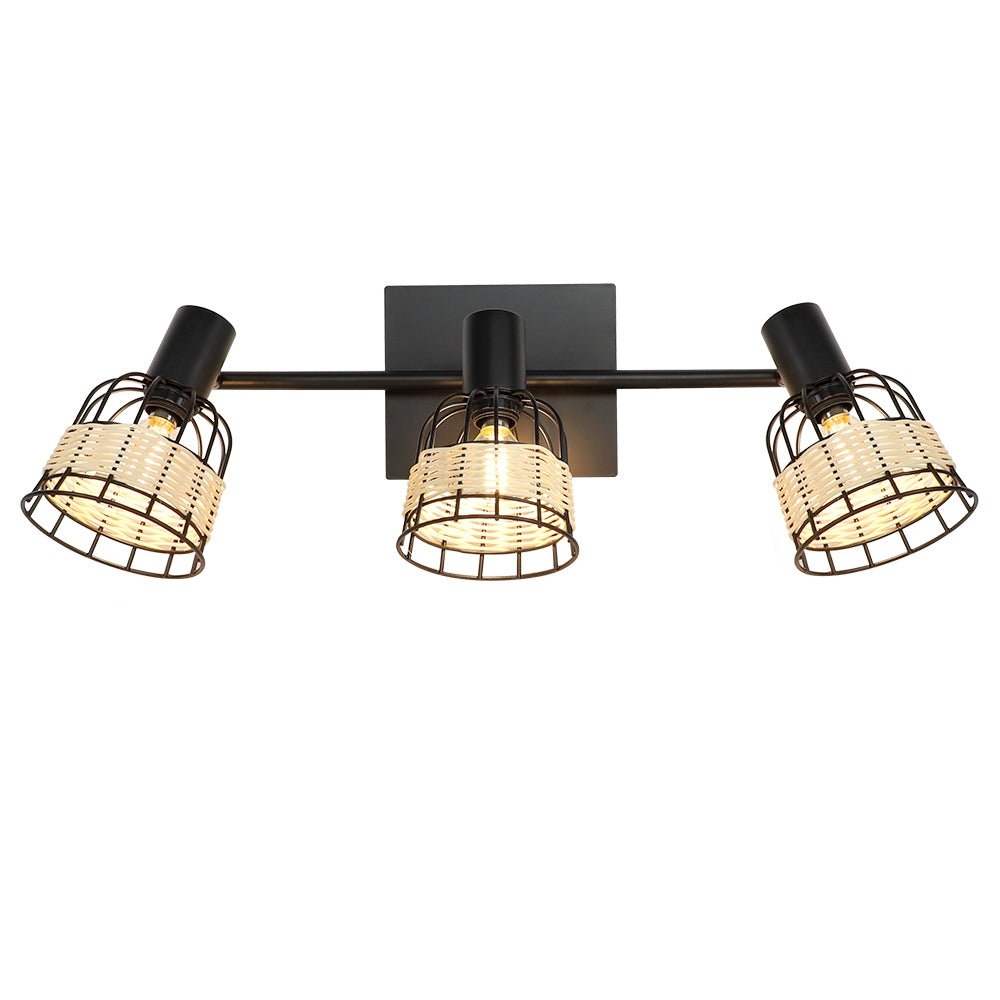 Depuley 3-Way Adjustable Ceiling Light Fixture - Black Metal & Woven Lampshade Spotlight for Kitchen, Living Room, Bedroom, Dining Room, Hallway (Bulbs Not Included) | Modern Lighting for Home Decor & Ambient Illumination