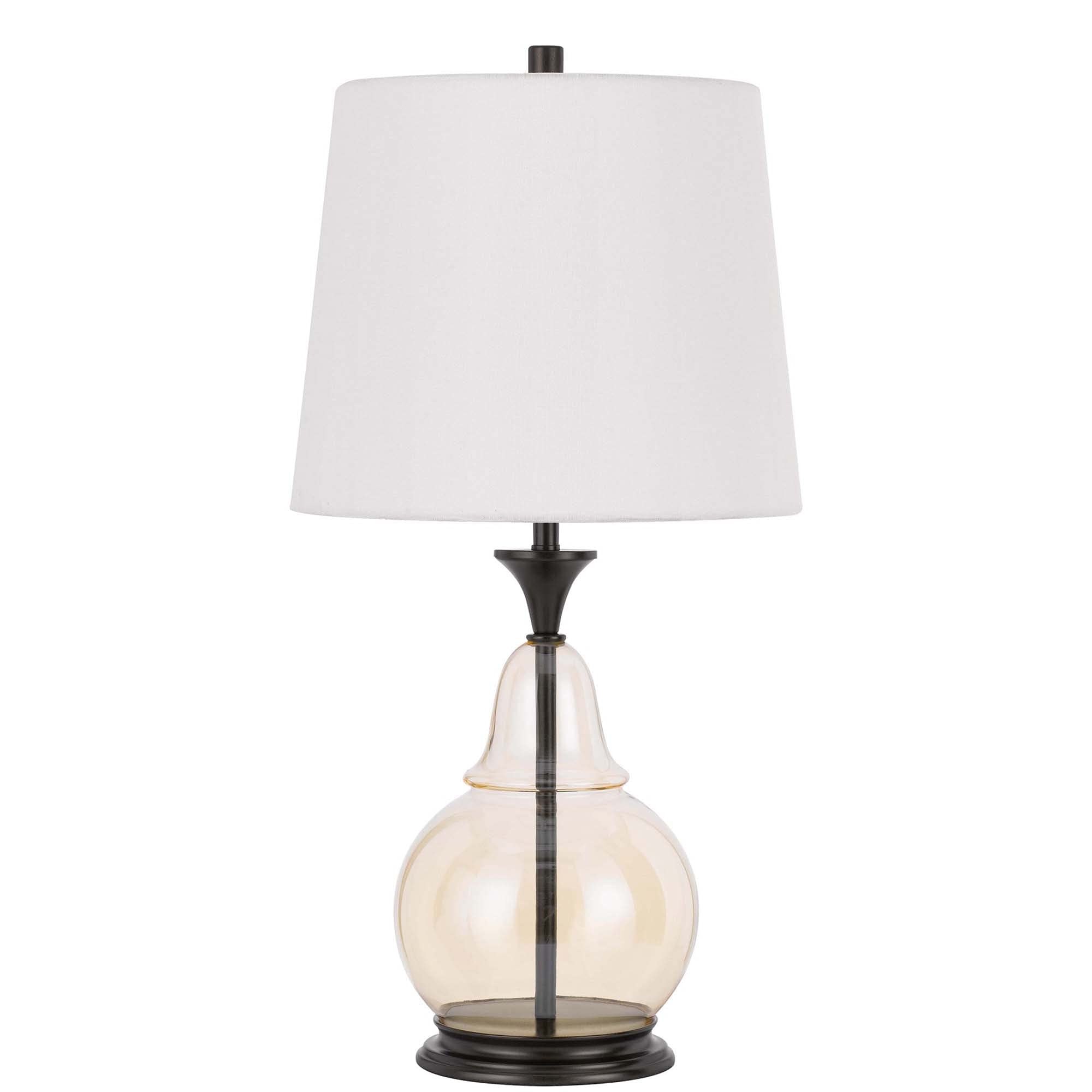 Benjara White & Bronze Table Lamp with Metal and Glass Jar Base - Perfect for Bedroom Nightstand, Living Room End Table, or Office Desk Lighting