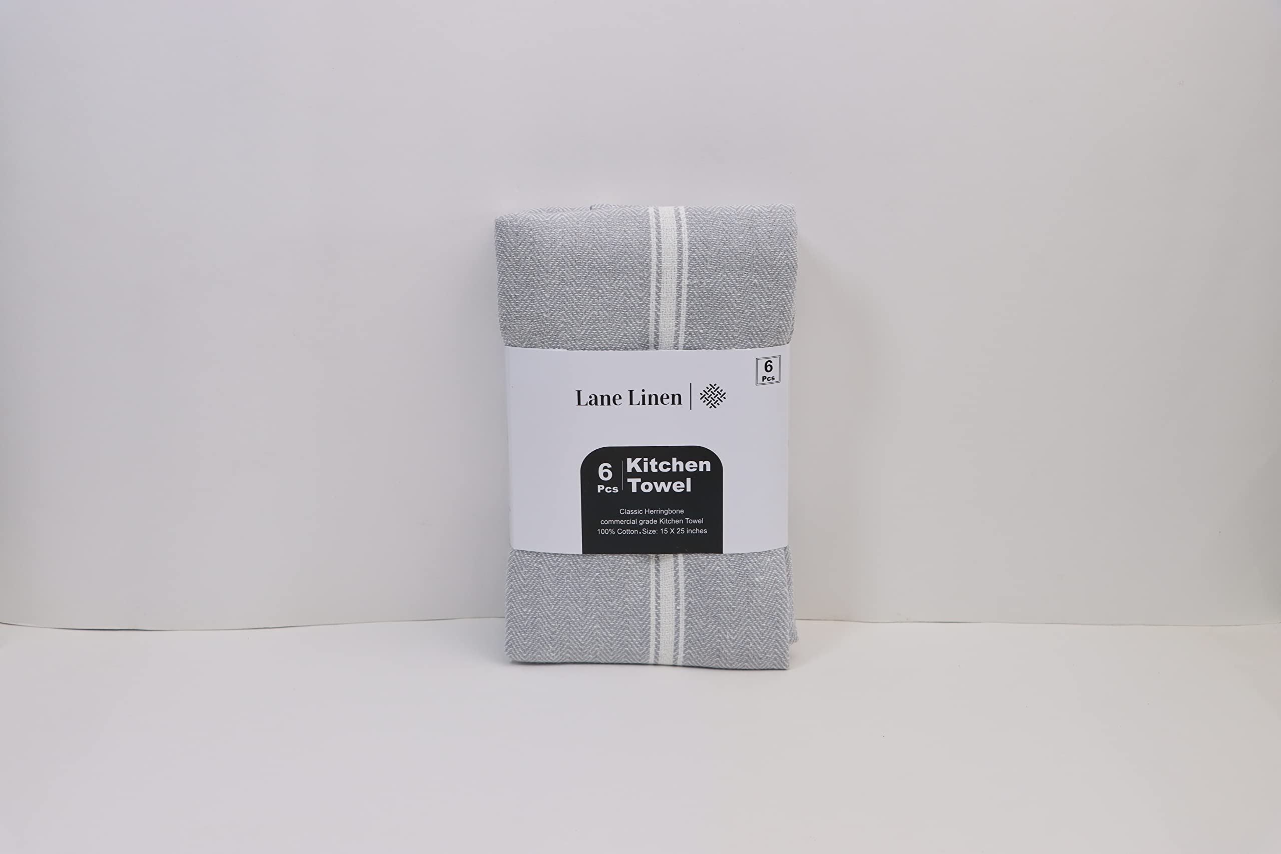 **LANE LINEN 100% Cotton Kitchen Towels Set - Super Absorbent Dish Towels, Soft & Durable Hand Towels for Kitchen, Pack of 6 (15”x25”), Grey Chambray - Perfect for Drying Dishes, Cleaning Countertops & Everyday Kitchen Use**