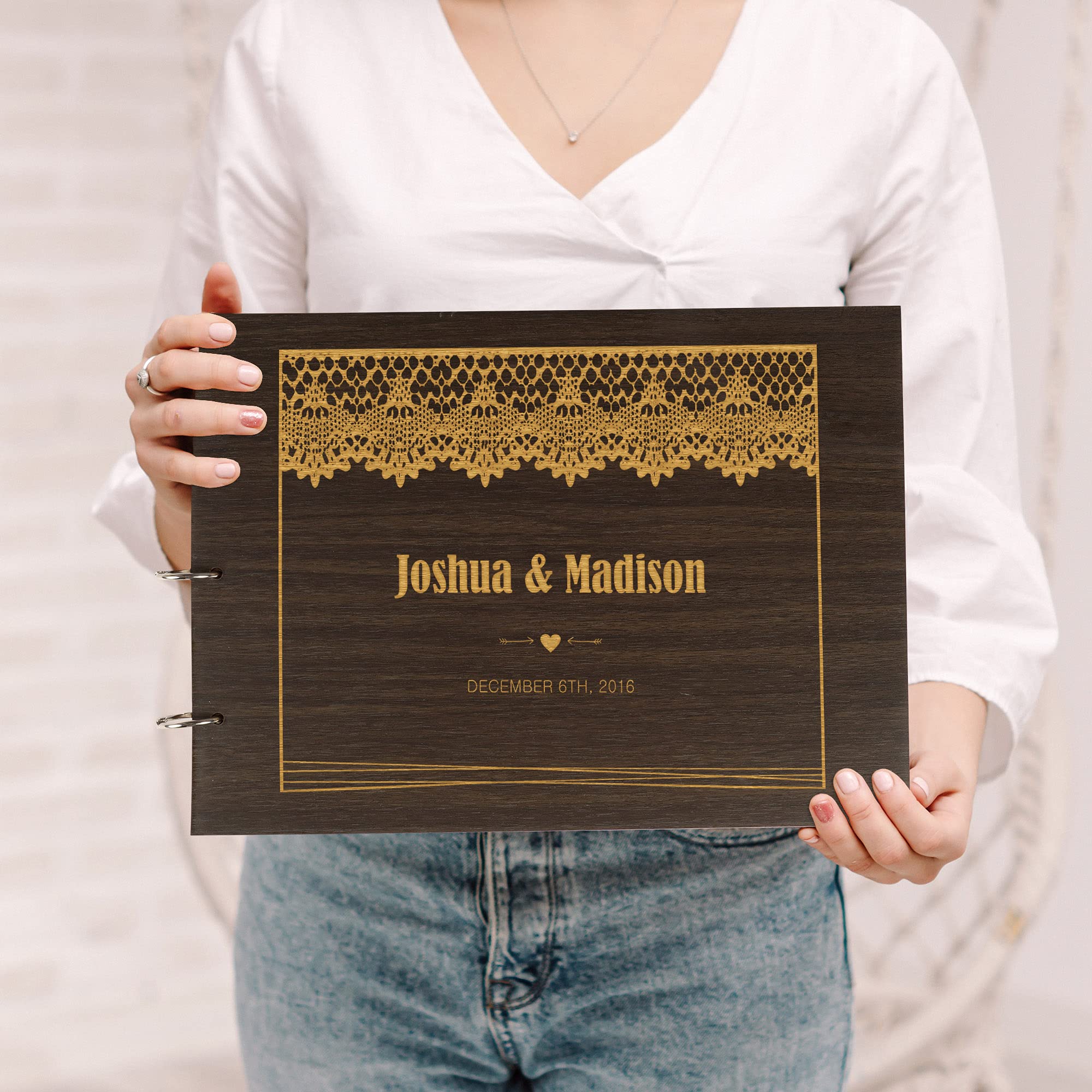 Personalized Engraved Wooden Wedding Guest Book - Laser Cut Custom Sign-in Registry for Bridal Shower, Anniversary & Special Events - Unique Keepsake Scrapbook Gift for Couples