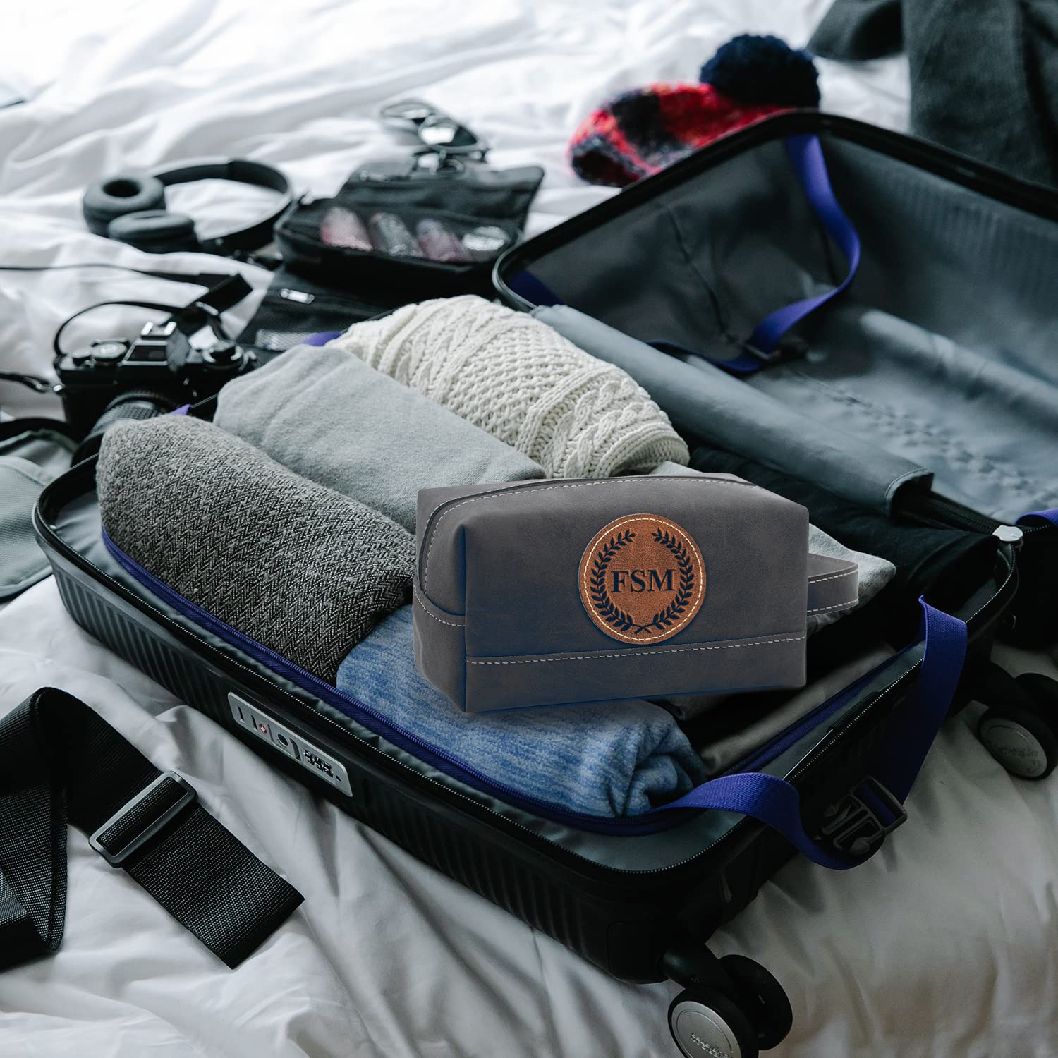 Handcrafted Personalized Leather Toiletry Bag for Men - Custom Dopp Kit for Travel, Grooming & Gifts - Ideal for Father, Husband, Boyfriend & Groomsmen - Perfect Shaving & Cosmetic Organizer for Business Trips, Weddings & Vacation Essentials