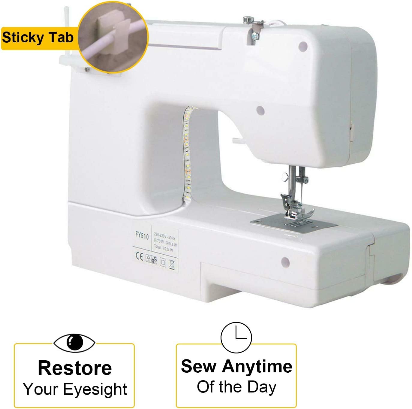 5V 30CM USB LED Sewing Machine Light Strip with Touch Dimmer - 18 Dimmable LEDs for Sewing Machines, Kitchen Cabinets & Baby Cribs - Easy Installation with Adhesive Clips (White) - Perfect for Nighttime Sewing, Under-Cabinet Lighting & Nursery Safety
